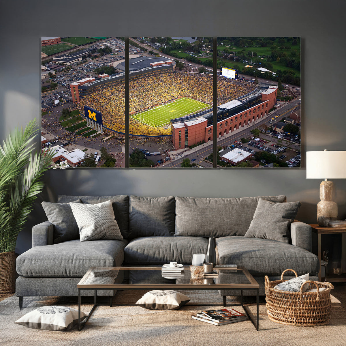 95248-PAN-FL-20X10 - University of Michigan Wolverines Football Team Print - Ann Arbor Michigan Stadium Wall Art Canvas
