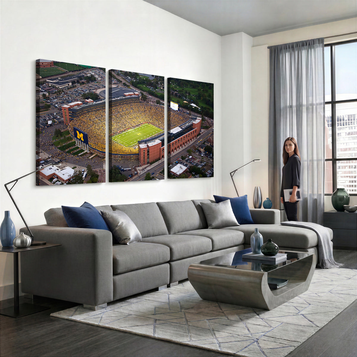 95248-MGV-CV-36X24 - University of Michigan Wolverines Football Team Print - Ann Arbor Michigan Stadium Wall Art Canvas
