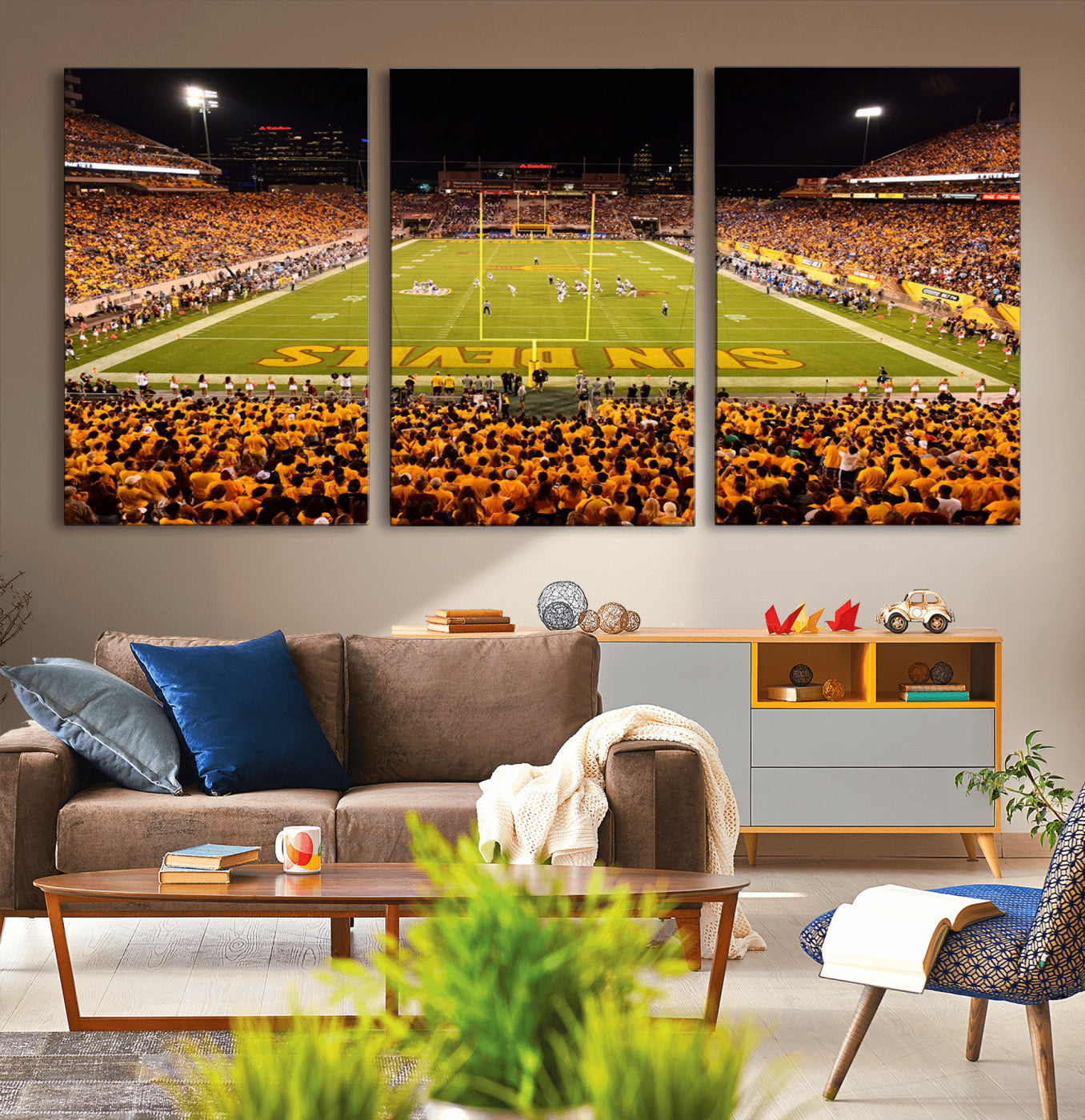 MGV-CV-60X30-3P - ASU Sun Devils Football Team Print - Phoenix Mountain America Stadium Wall Art Canvas Print