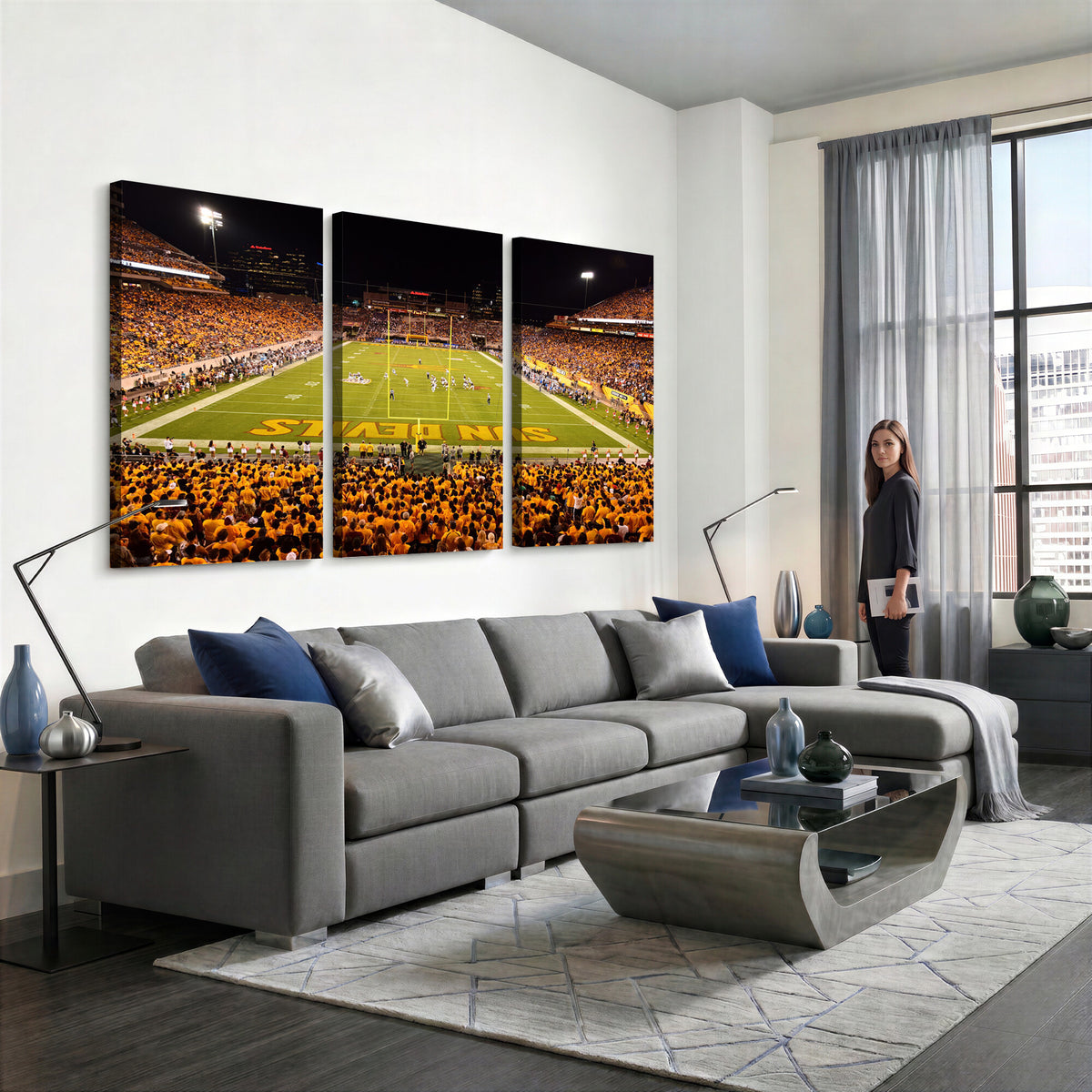 21588-MGV-CV-36X24 - ASU Sun Devils Football Team Print - Phoenix Mountain America Stadium Wall Art Canvas Print