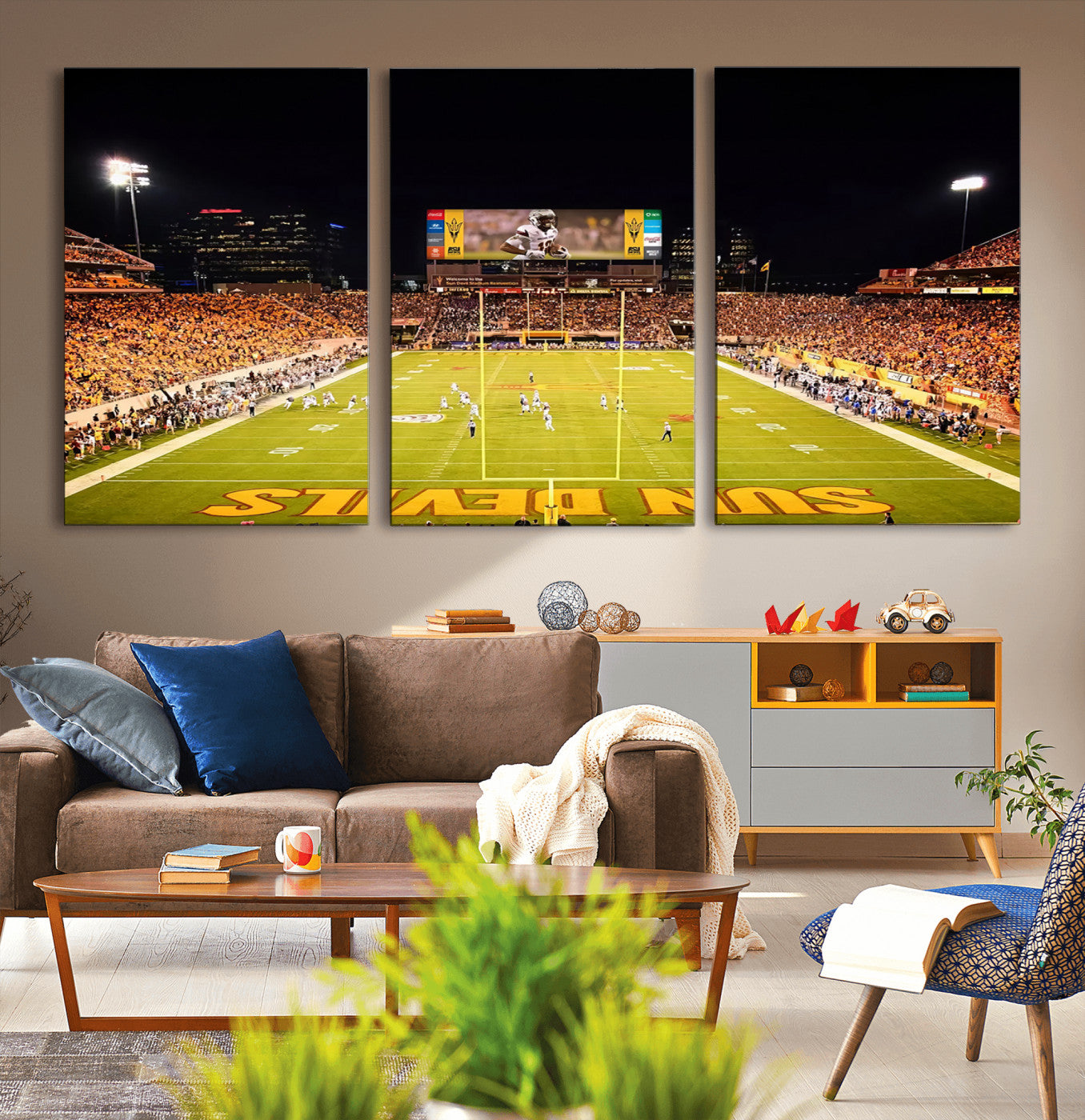 MGV-CV-60X30-3P - ASU Sun Devils Football Team Print - Phoenix Mountain America Stadium Canvas Print