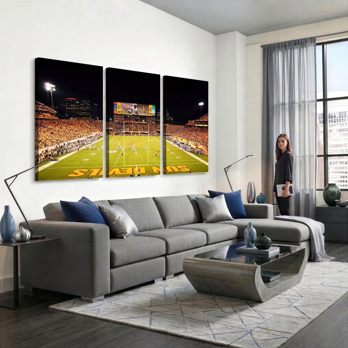 87612-MGV-CV-36X24 - ASU Sun Devils Football Team Print - Phoenix Mountain America Stadium Canvas Print
