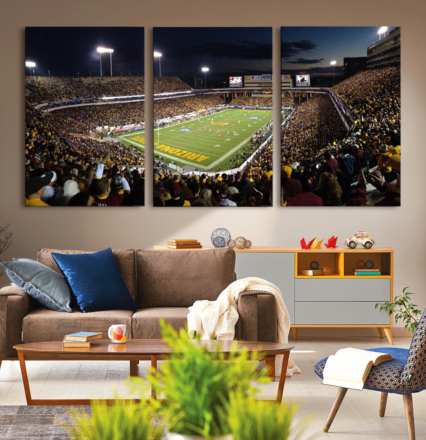 MGV-CV-60X30-3P - ASU Sun Devils Football Team Print Canvas - Phoenix Mountain America Stadium Wall Art Canvas Print