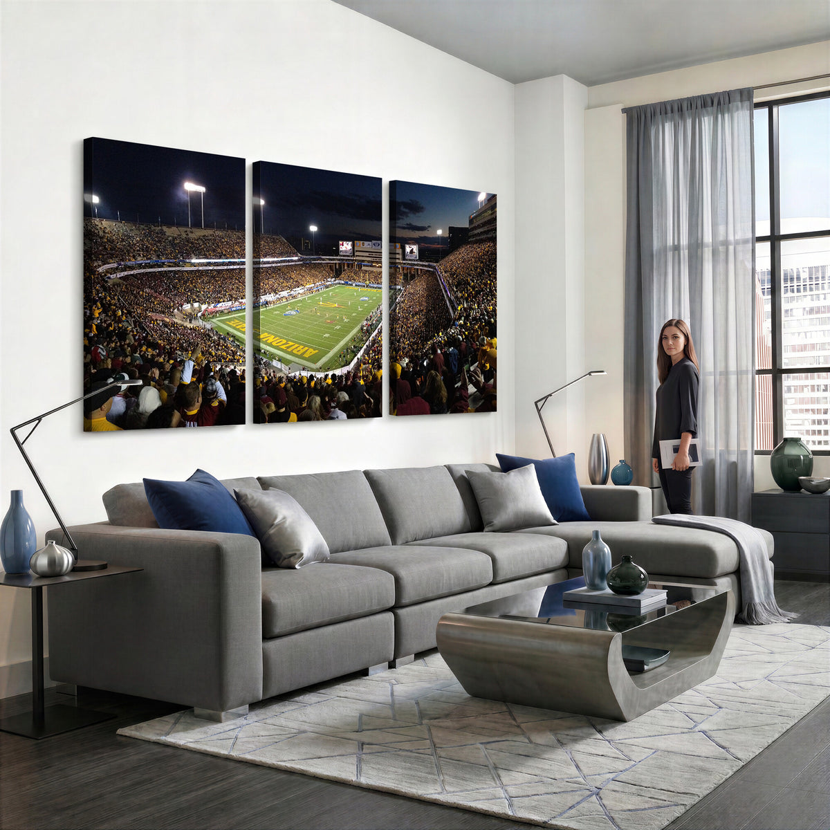 75716-MGV-CV-36X24 - ASU Sun Devils Football Team Print Canvas - Phoenix Mountain America Stadium Wall Art Canvas Print