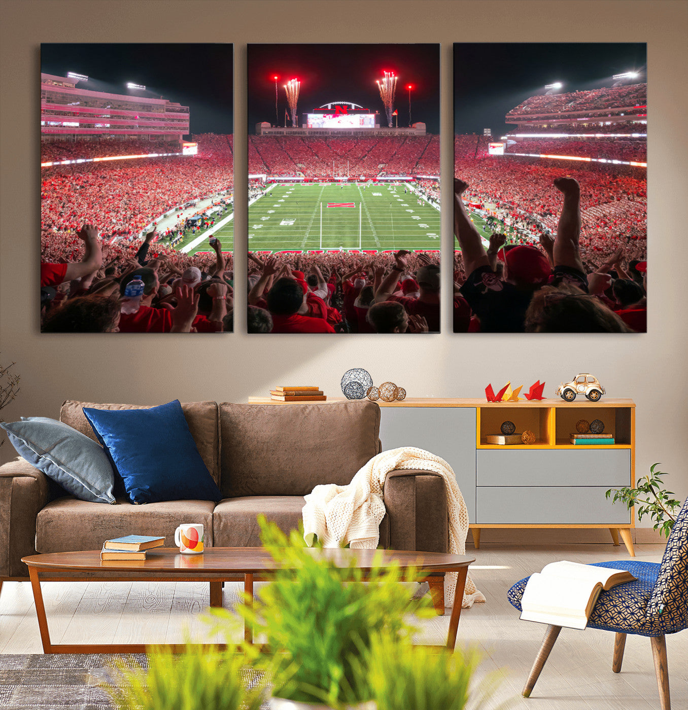 MGV-CV-60X30-3P - University of Nebraska Cornhuskers Football Team Print - Lincoln Memorial Stadium Wall Art Canvas