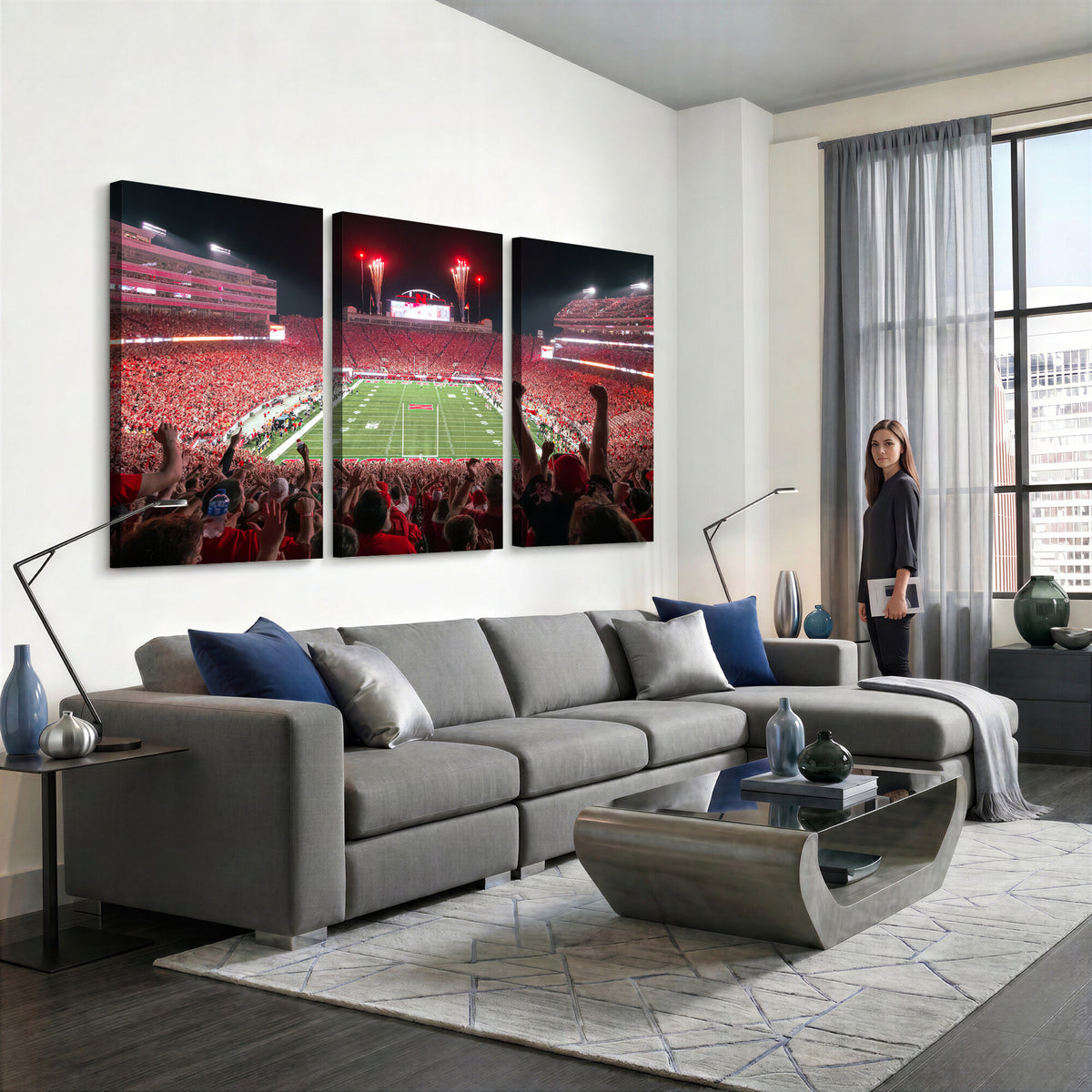 43351-MGV-CV-36X24 - University of Nebraska Cornhuskers Football Team Print - Lincoln Memorial Stadium Wall Art Canvas
