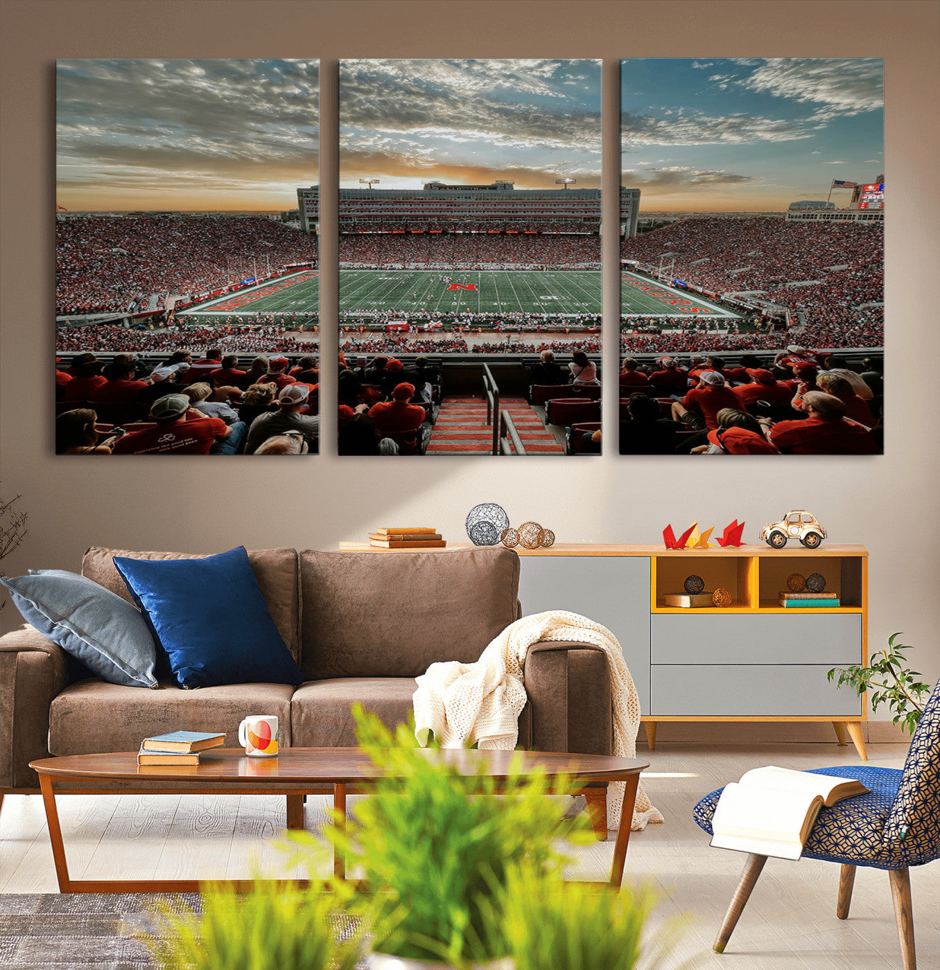 MGV-CV-60X30-3P - University of Nebraska Cornhuskers Football Team Print - Lincoln Memorial Stadium Art Canvas Print