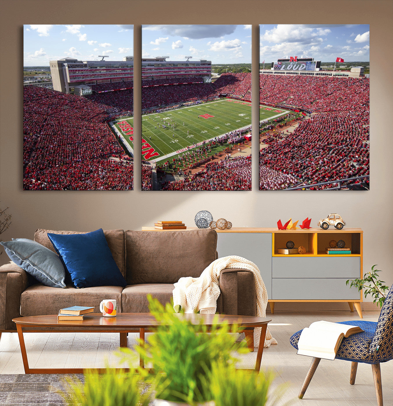 MGV-CV-60X30-3P - University of Nebraska Cornhuskers Football Team Print - Lincoln Memorial Stadium Wall Art Canvas