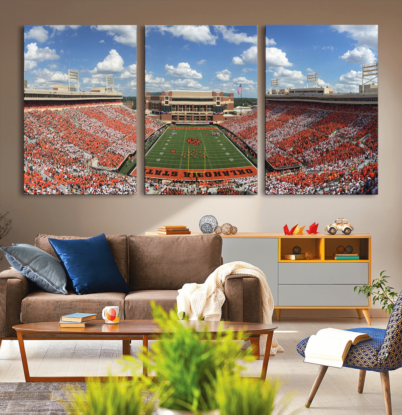 MGV-CV-60X30-3P - Oklahoma State Cowboys Football Team Print - Stillwater Boone Pickens Stadium Wall Art Canvas Print
