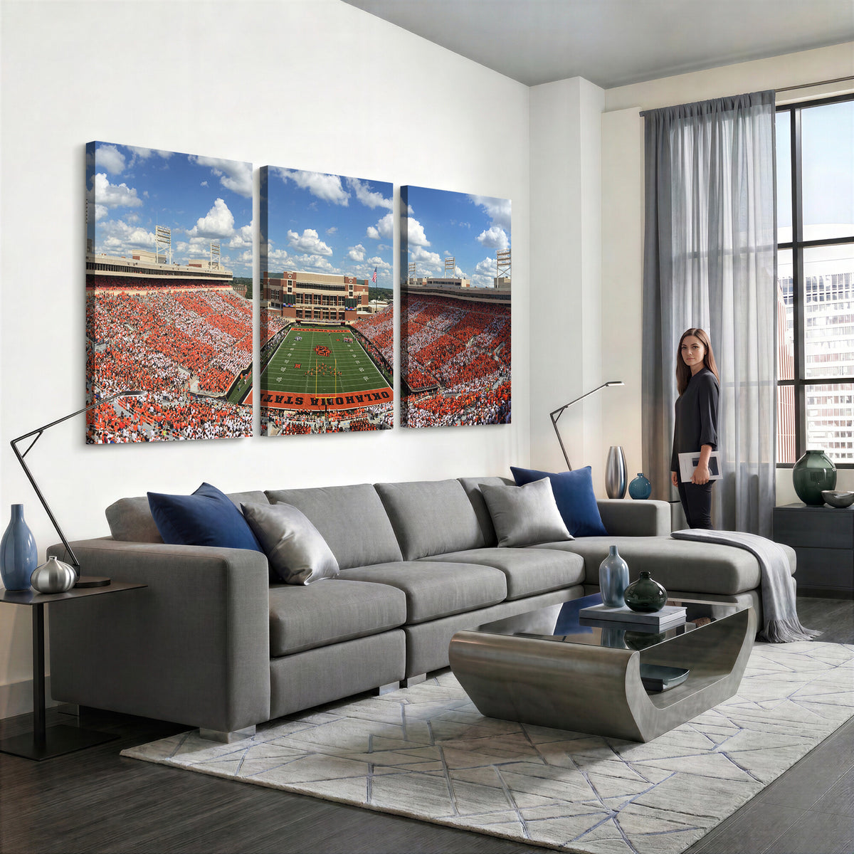65192-MGV-CV-36X24 - Oklahoma State Cowboys Football Team Print - Stillwater Boone Pickens Stadium Wall Art Canvas Print