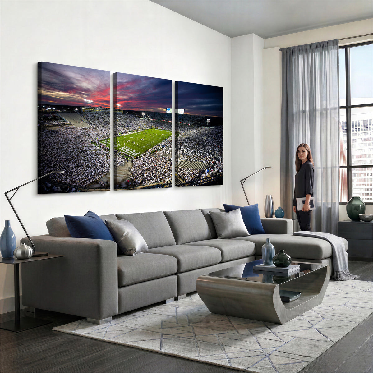 37304-MGV-CV-36X24 - Penn State Nittany Lions Football Team Print - University Park Beaver Stadium Art Canvas Print