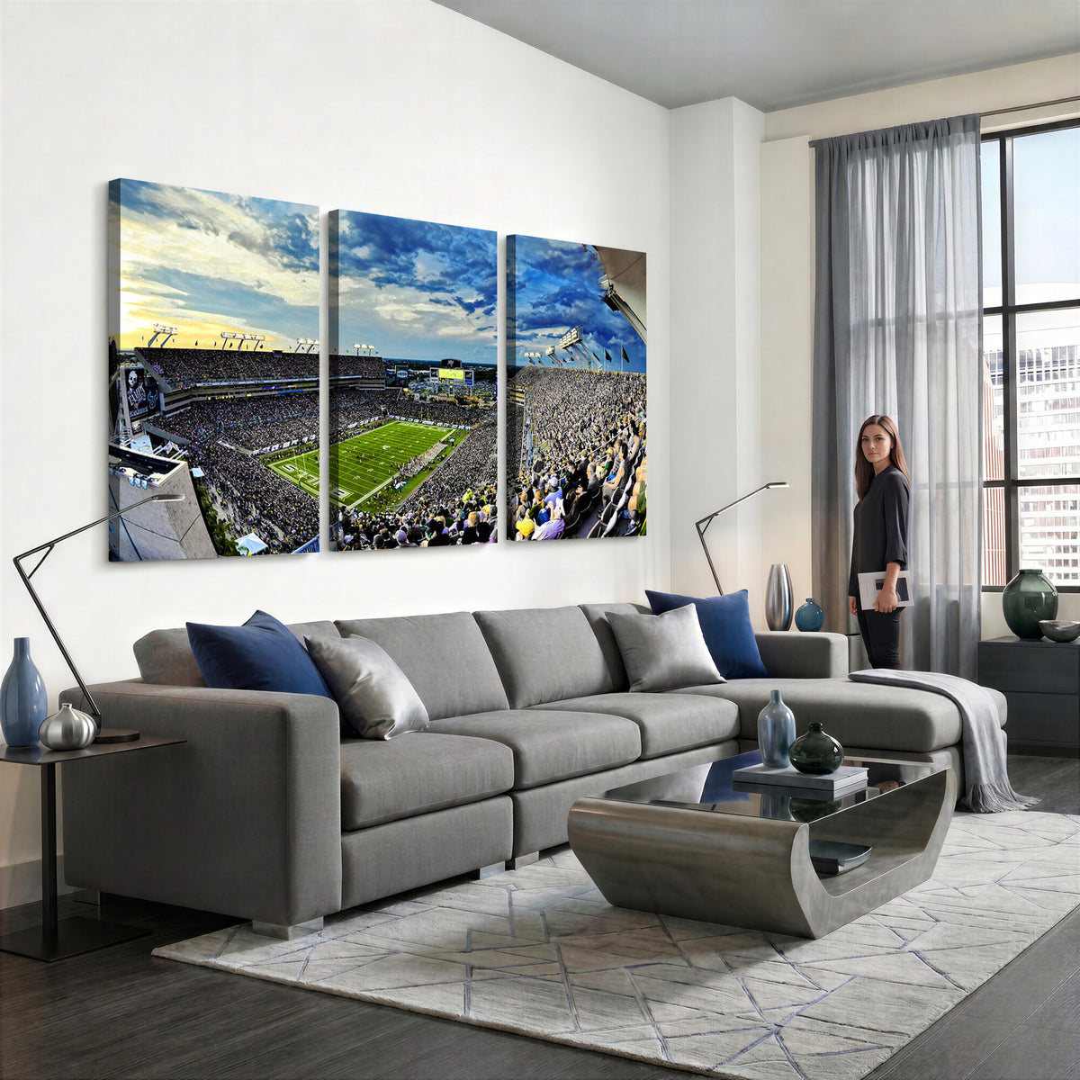 23788-MGV-CV-36X24 - Framed USF Bulls Football Team Print - Tampa Raymond James Stadium Wall Art Canvas Print
