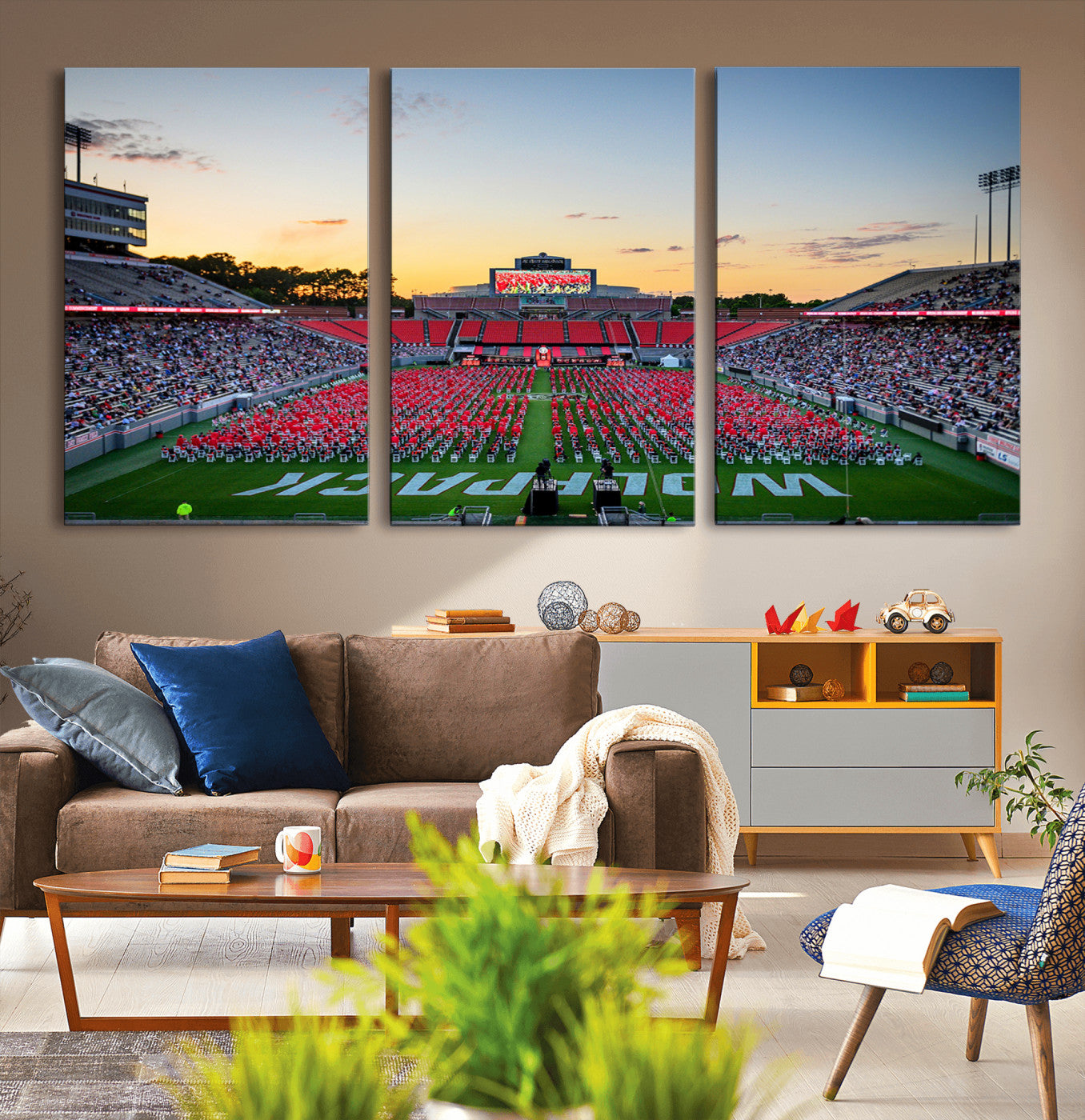 35266-MGV-CV-36X24-NC State Wolfpack Football Team Print Wall Art - Raleigh Carter-Finley Stadium Wall Art Canvas Print