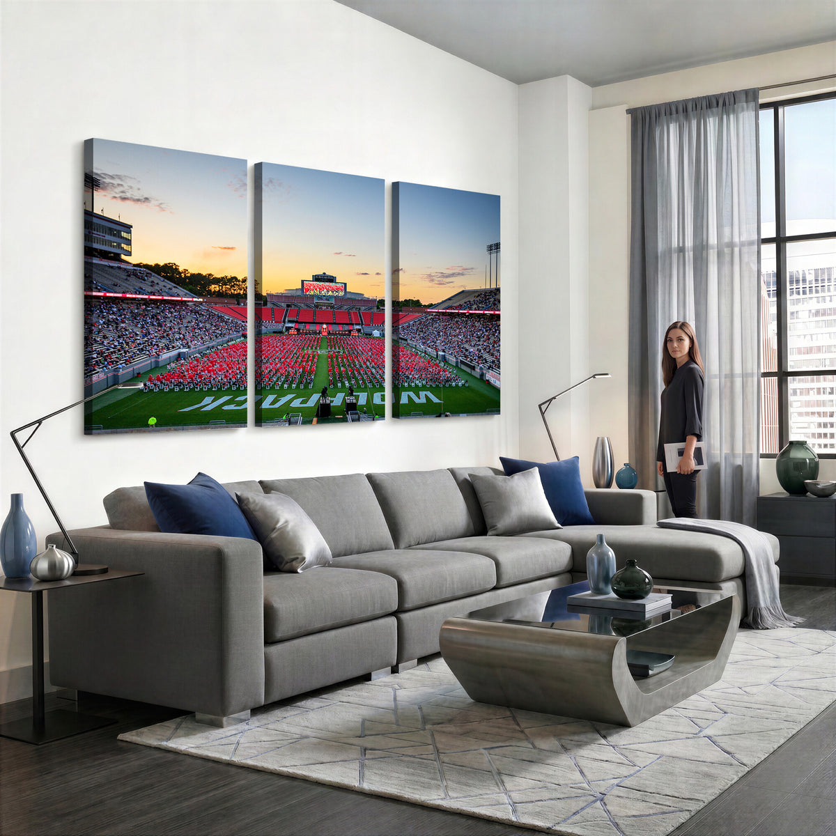 35266-MGV-CV-36X24 - NC State Wolfpack Football Team Print Wall Art - Raleigh Carter-Finley Stadium Wall Art Canvas Print