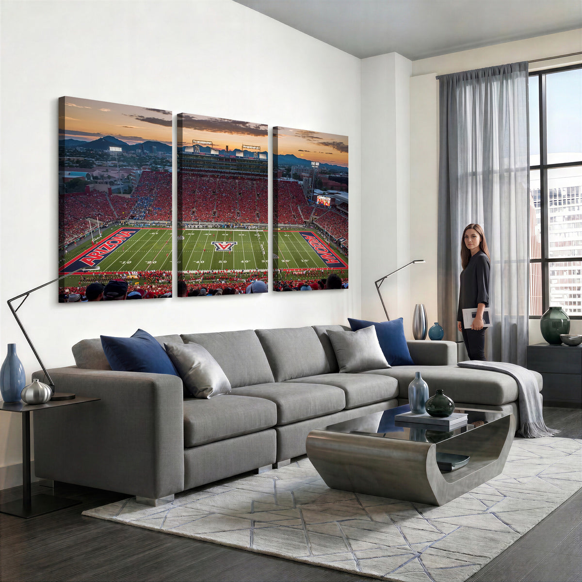99722-MGV-CV-36X24 - Framed Arizona Wildcats Football Team Print - Tucson Arizona Stadium Wall Art Canvas Print