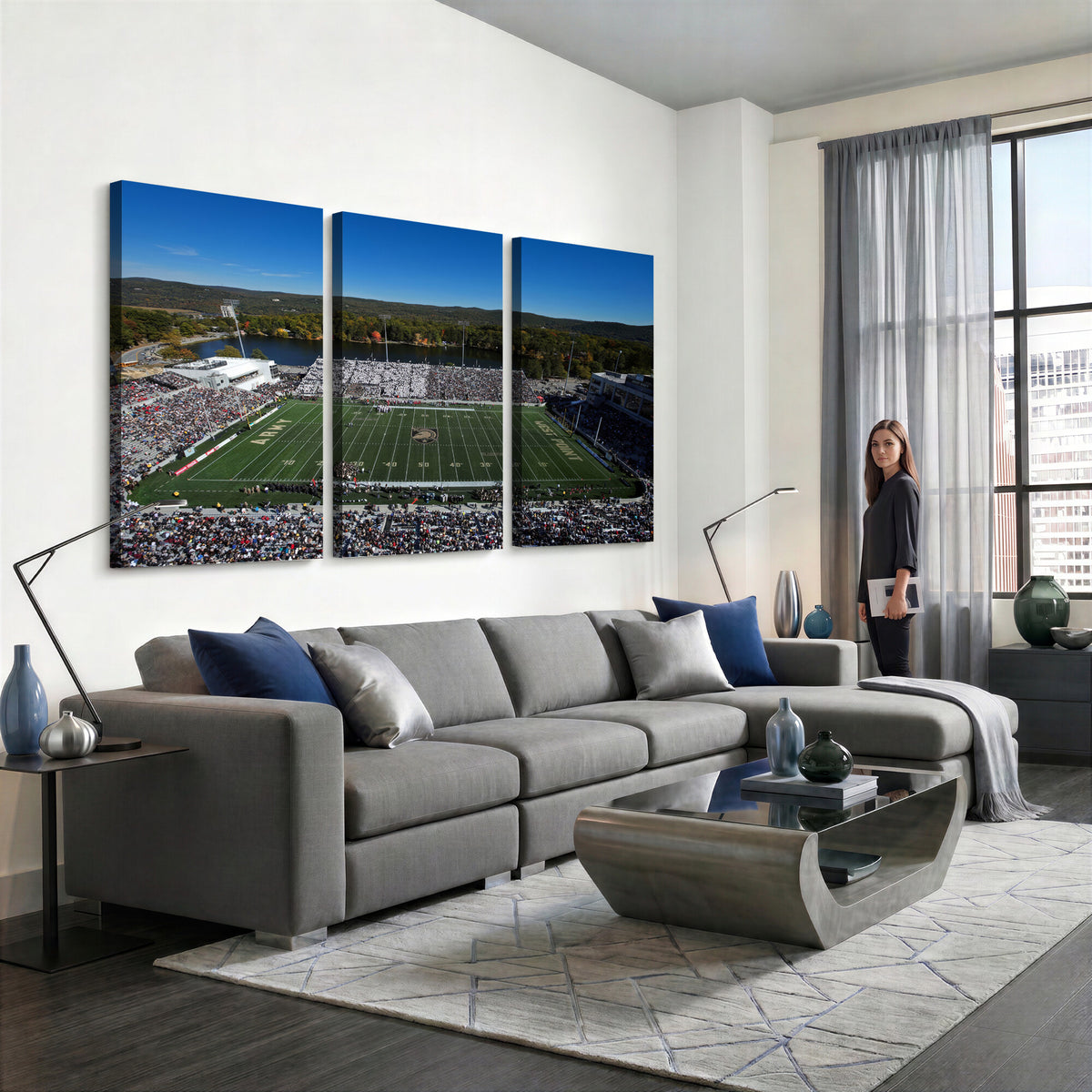 52056-MGV-CV-36X24 - Army Black Knights Football Team Print - West Point Michie Stadium Wall Art Canvas Print
