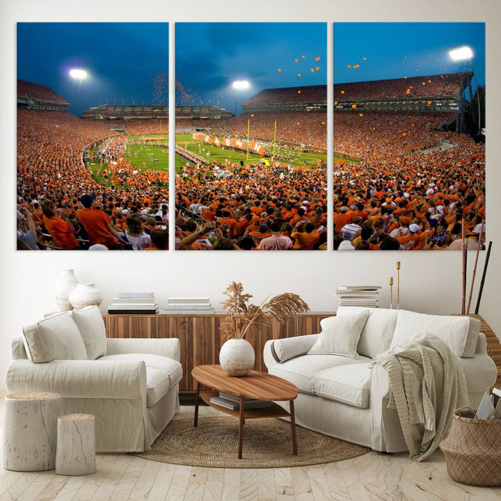 Clemson University Tigers Football Team Print - Clemson Memorial Stadium Wall Art Canvas Print