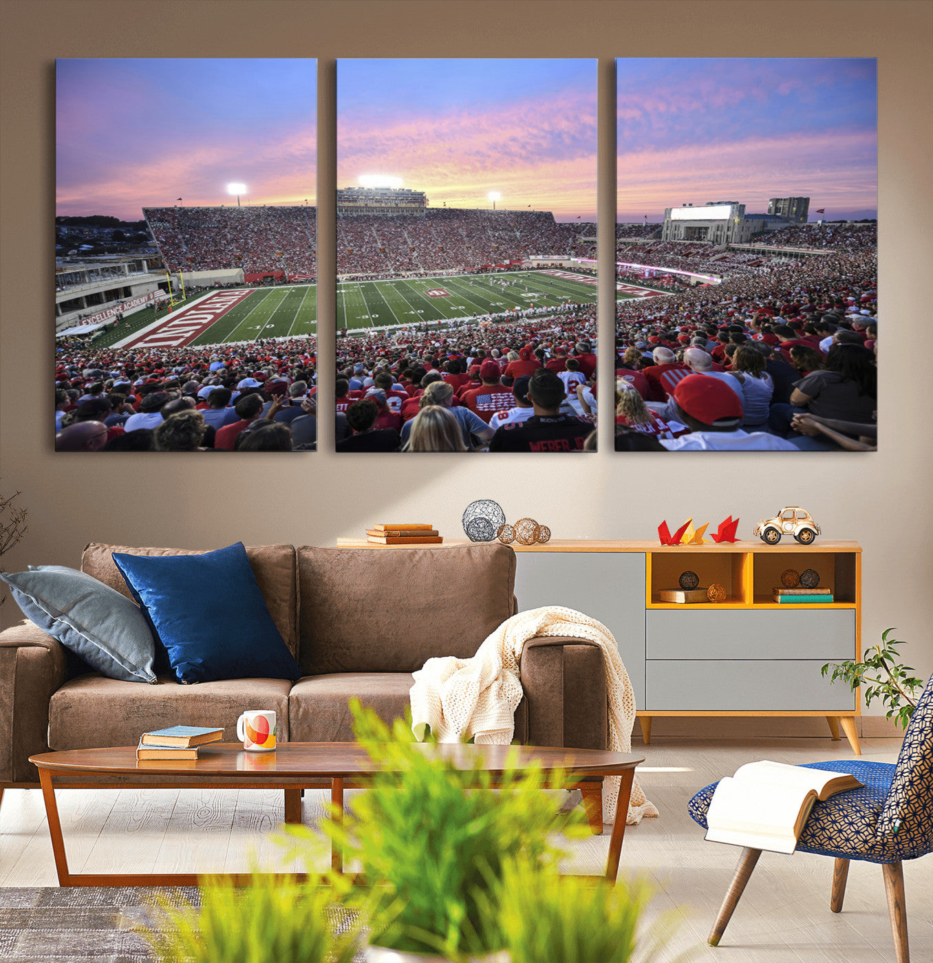 13046-MGV-CV-60X30-3P-Indiana University Hoosiers Football Team Print - Bloomington Memorial Stadium Wall Art Canvas Print