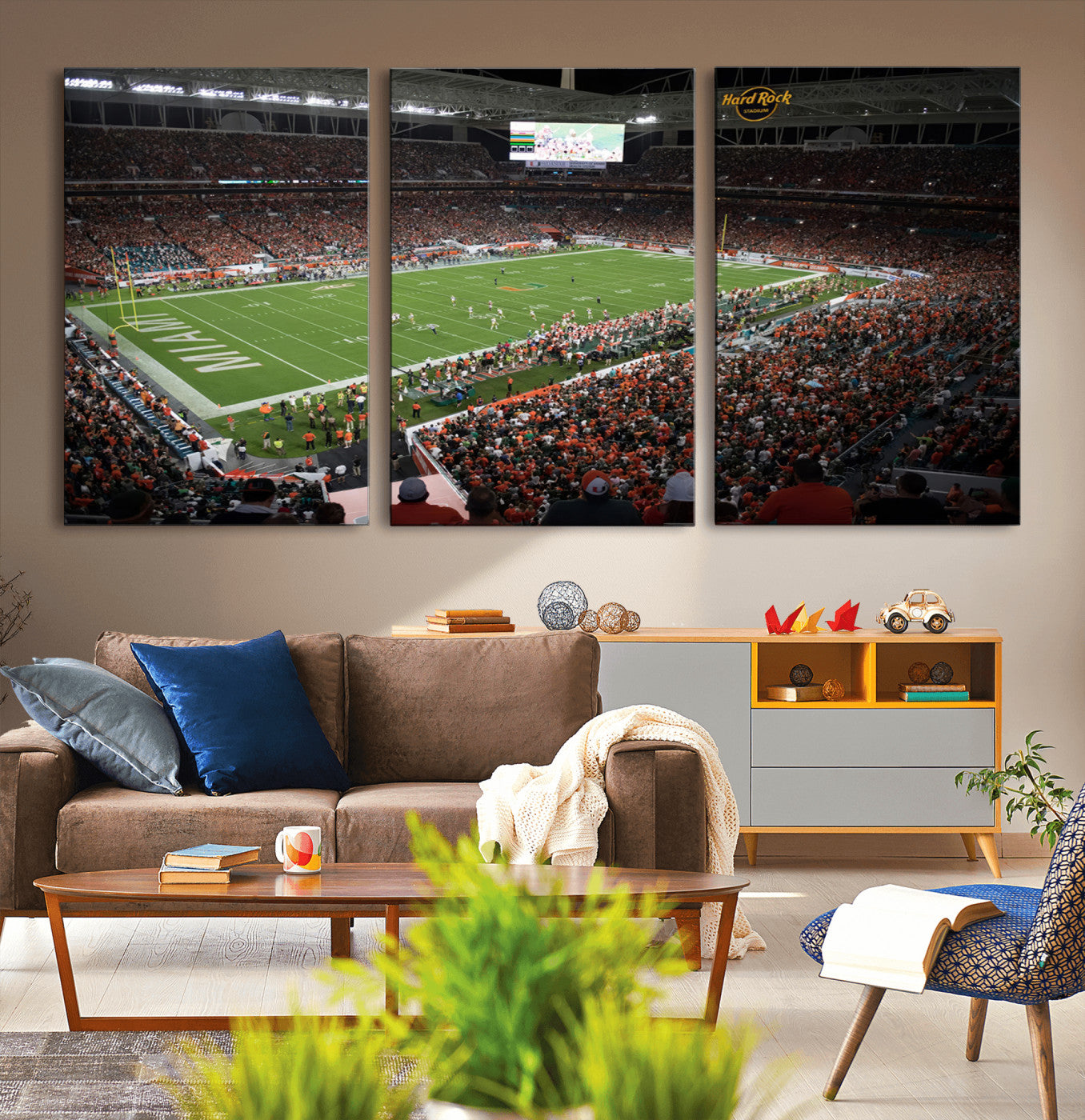 MGV-CV-60X30-3P - Miami Hurricanes Football Team Print Canvas- Miami Hard Rock Stadium Wall Art Canvas Print