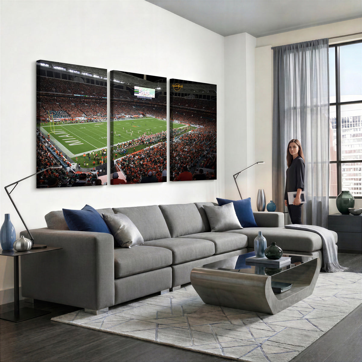 33698-PAN-FL-20X10 - Miami Hurricanes Football Team Print Canvas- Miami Hard Rock Stadium Wall Art Canvas Print