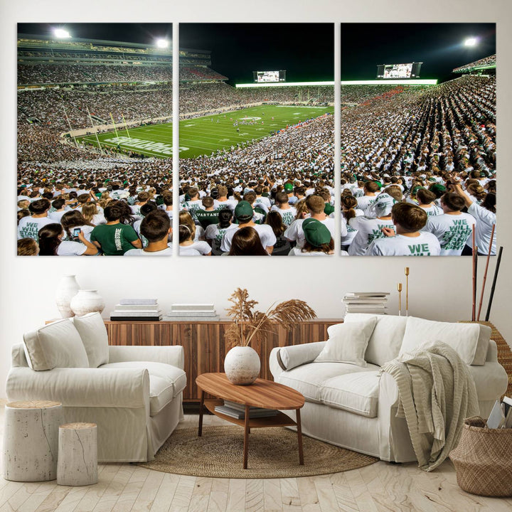 Michigan State Spartans Football Team Print - East Lansing Spartan Stadium Wall Art Canvas Print