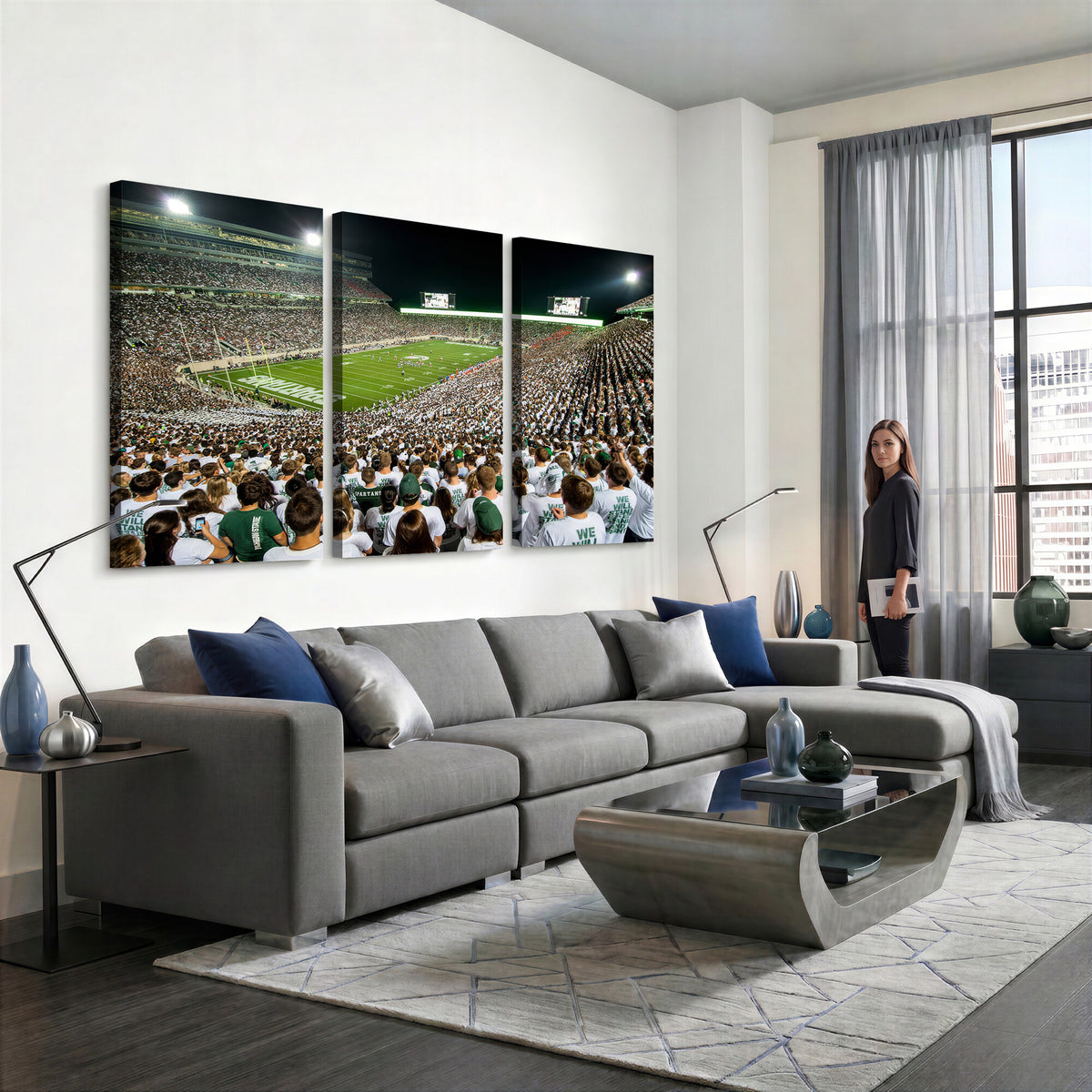 30457-PAN-FL-20X10 - Michigan State Spartans Football Canvas Print - East Lansing Spartan Stadium Wall Art Canvas Print