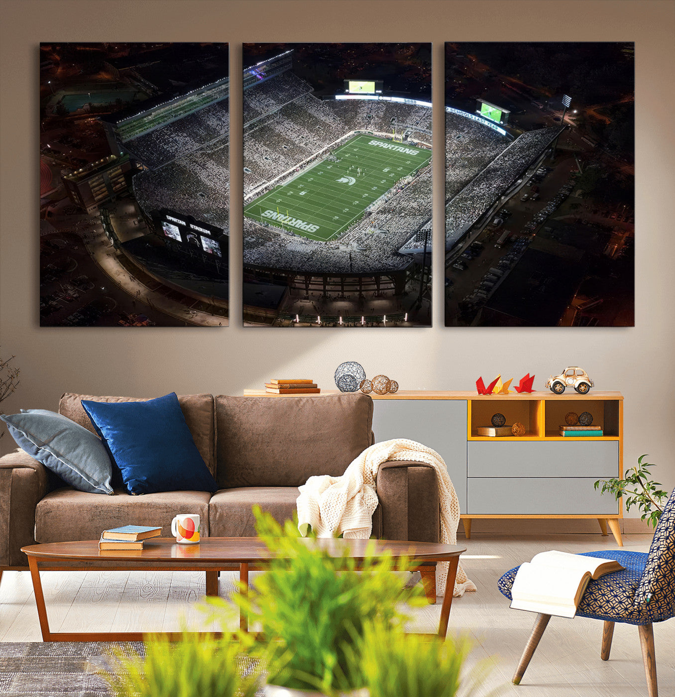 62258-MGV-CV-60X30-3P-Michigan State Spartans Football Team Print - East Lansing Spartan Stadium Print Wall Art