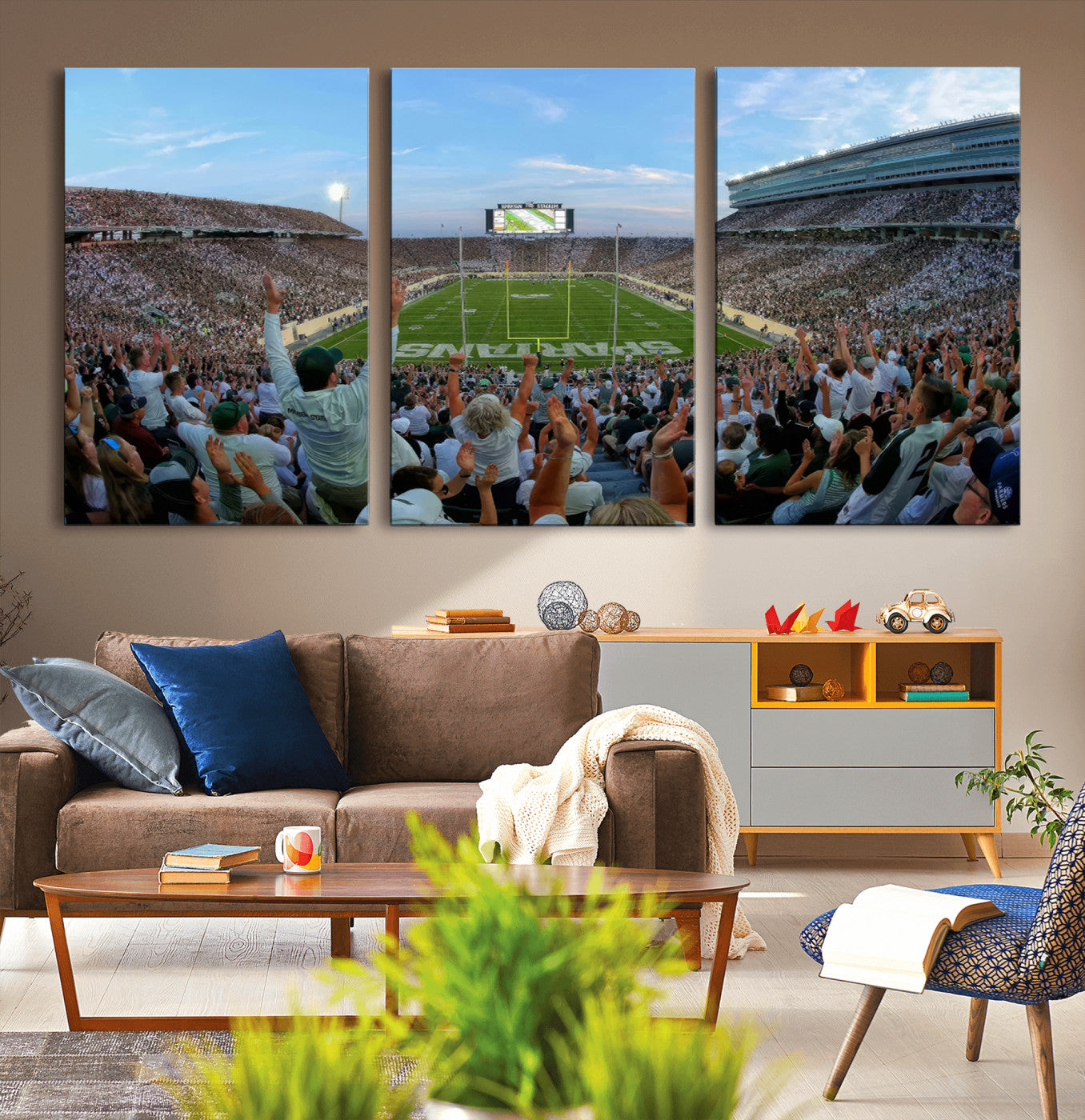 73105-MGV-CV-36X24-Michigan State Spartans Football Team Art Print - East Lansing Spartan Stadium Wall Art Canvas Print