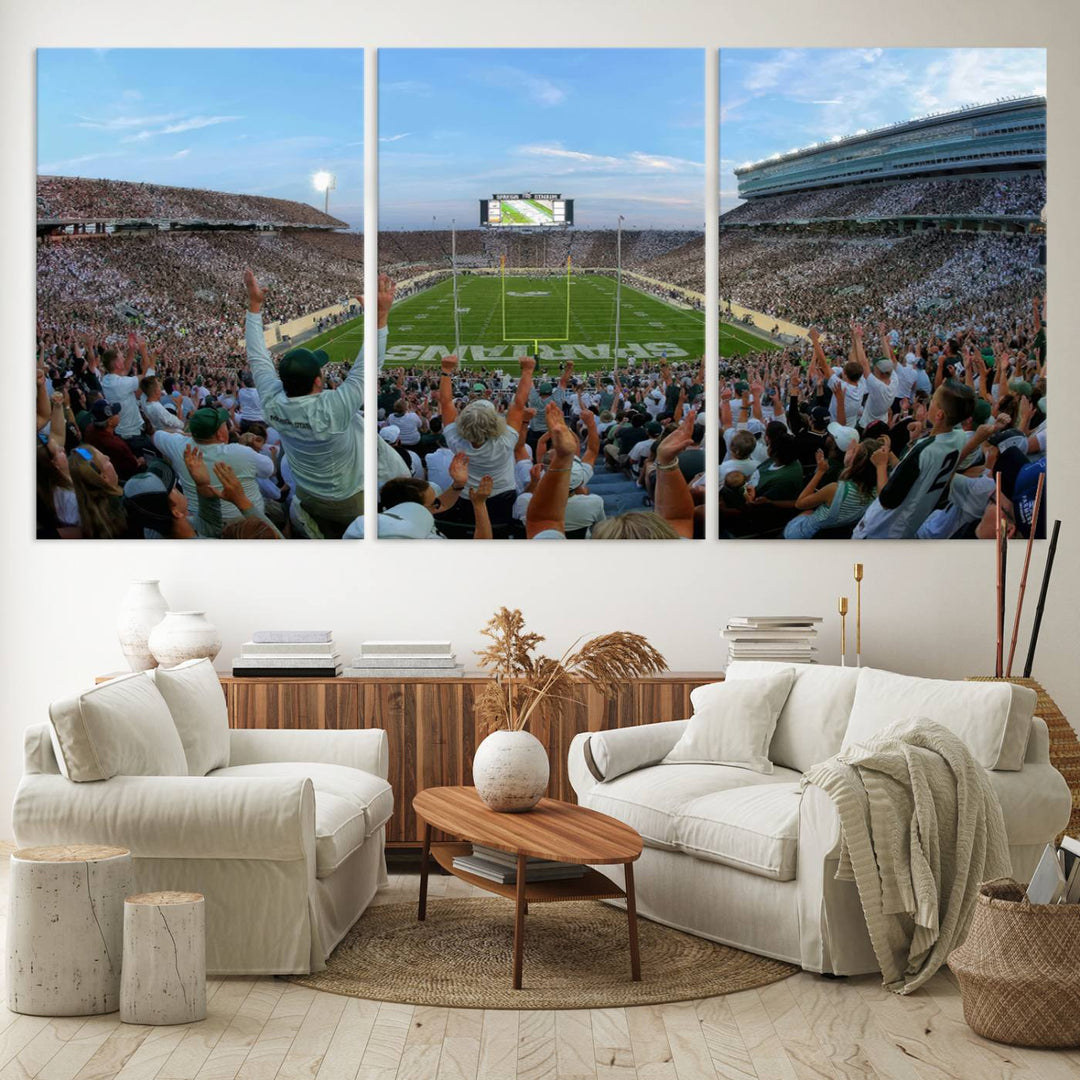 Michigan State Spartans Football Team Print - East Lansing Spartan Stadium Wall Art Canvas Print