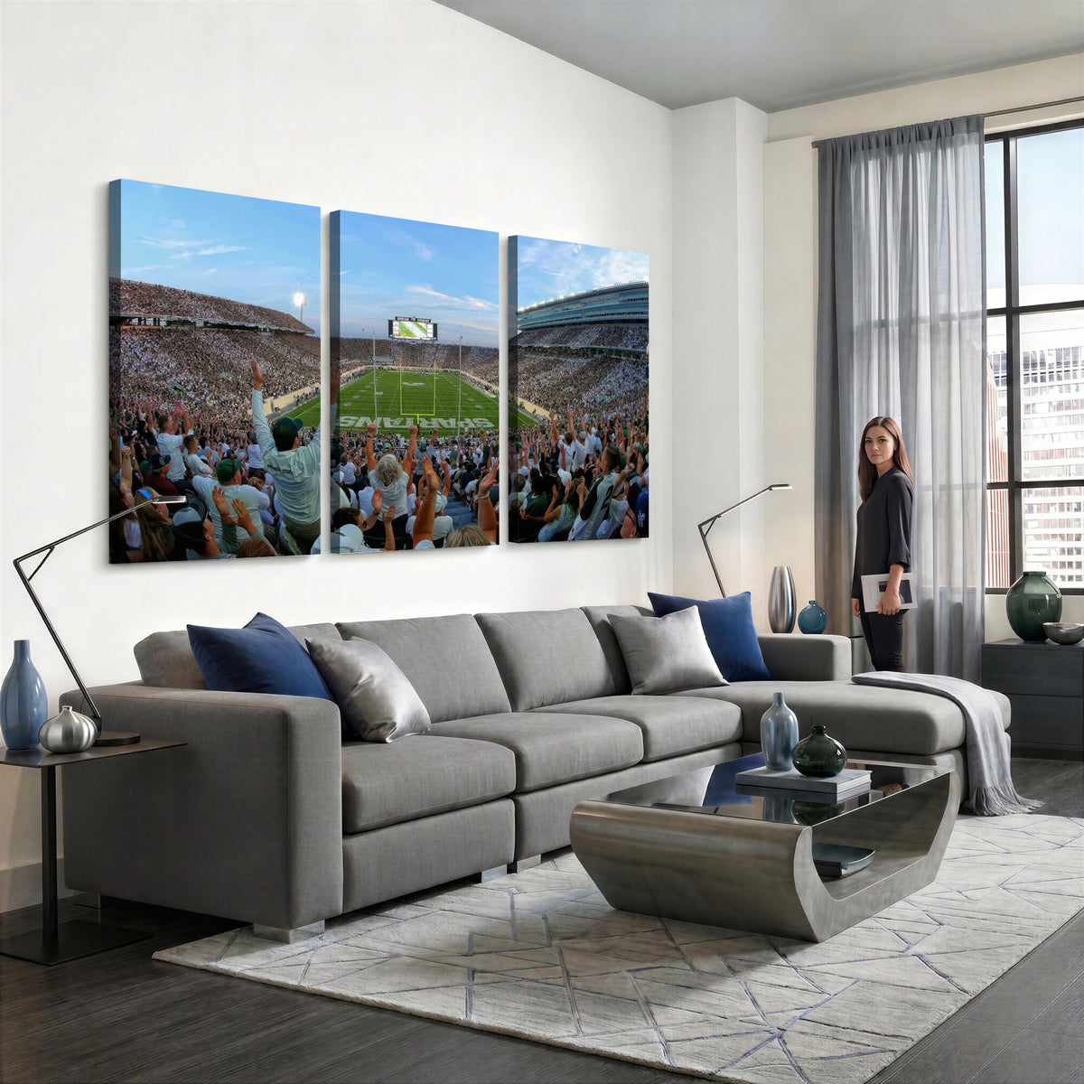 73105-PAN-FL-20X10 - Michigan State Spartans Football Team Art Print - East Lansing Spartan Stadium Wall Art Canvas Print