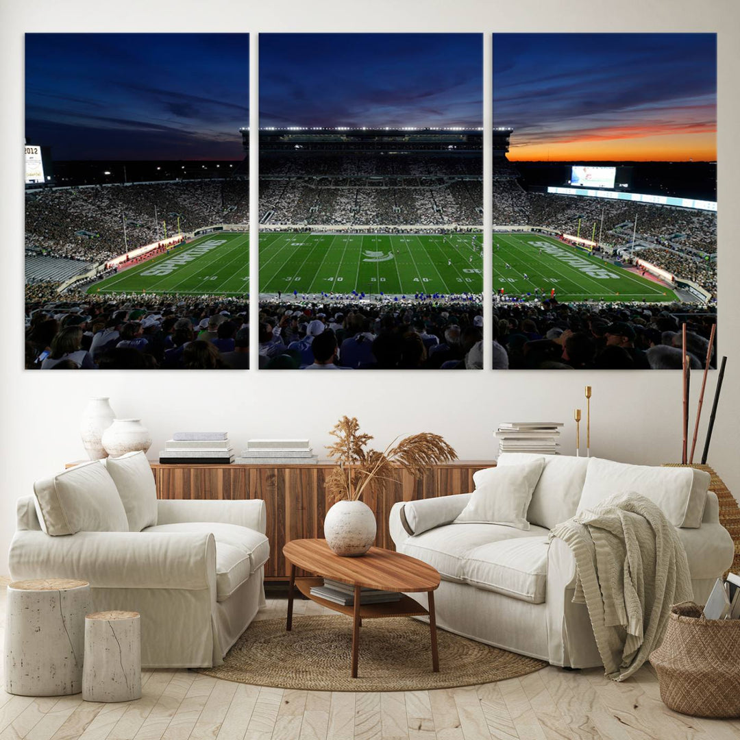 Michigan State Spartans Football Team Print - East Lansing Spartan Stadium Wall Art Canvas Print