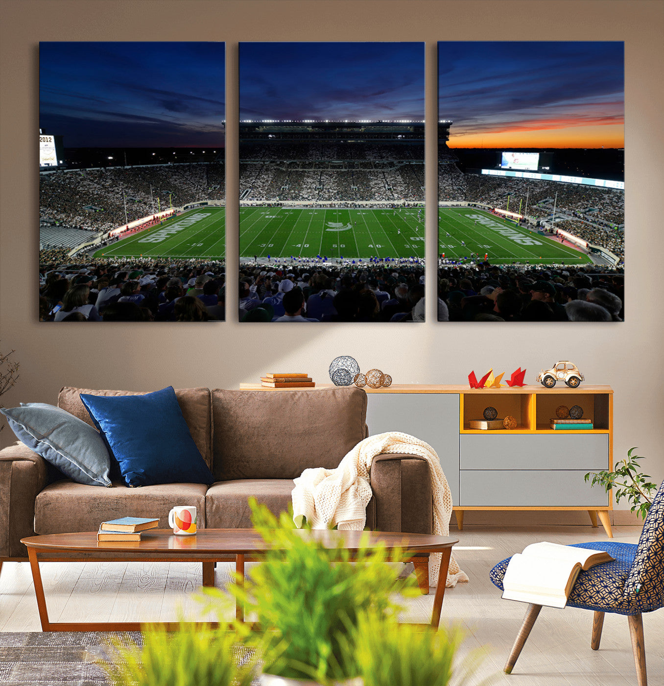 MGV-CV-60X30-3P - Michigan State Spartans Football Team Print - East Lansing Spartan Stadium Canvas Print