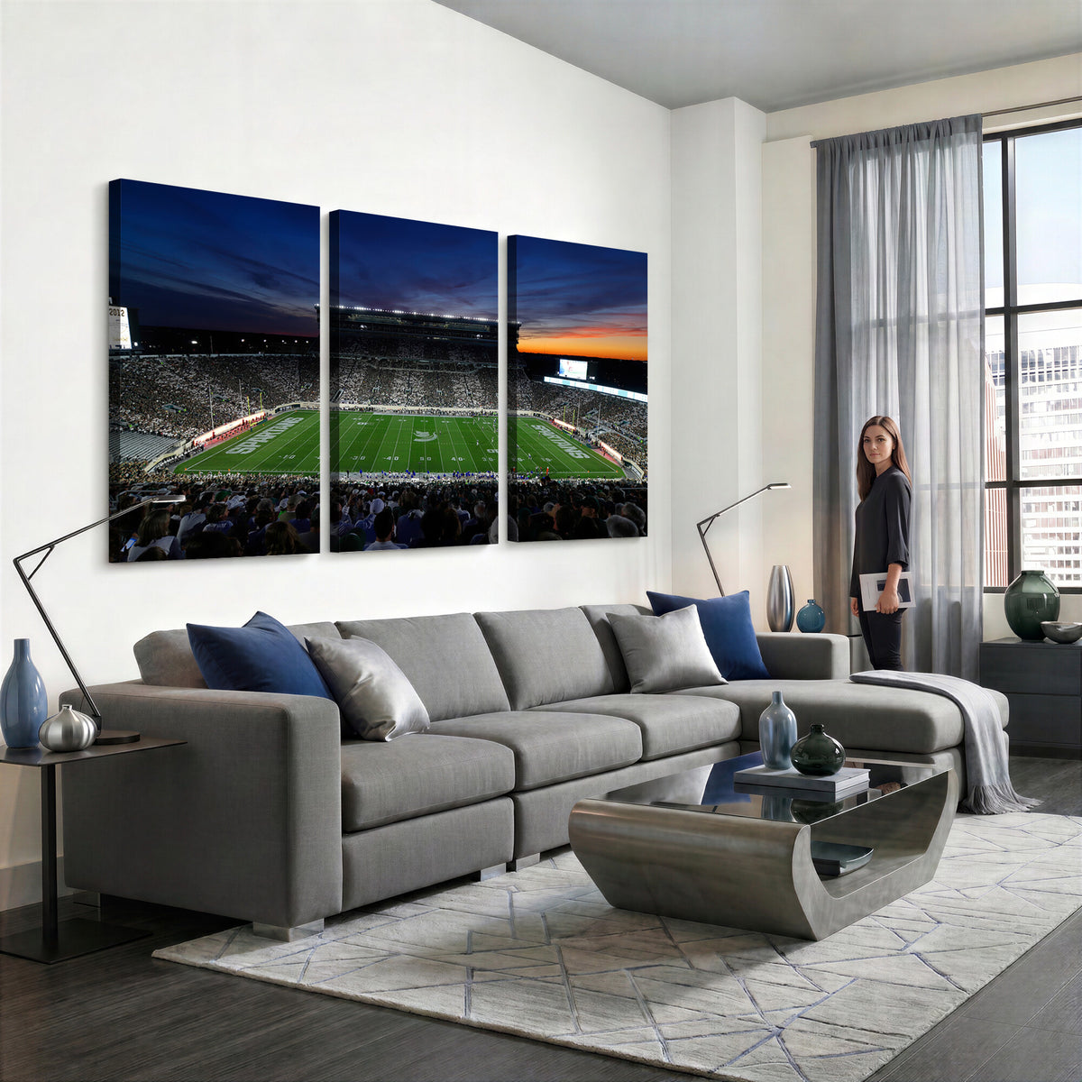 49074-PAN-FL-20X10 - Michigan State Spartans Football Team Print - East Lansing Spartan Stadium Canvas Print