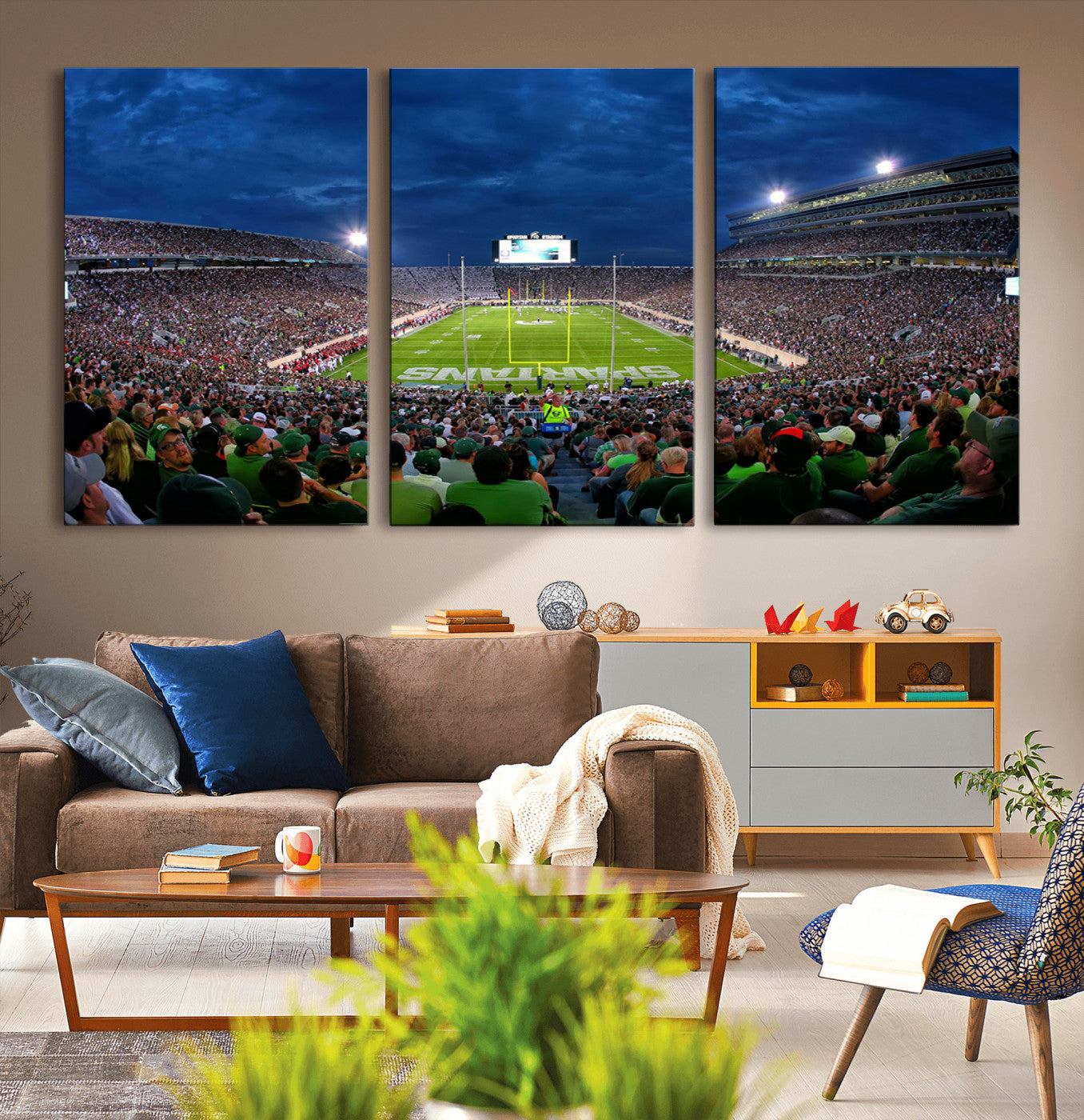 MGV-CV-60X30-3P - Michigan State Spartans Football Team Print - East Lansing Spartan Stadium Wall Art Canvas Print