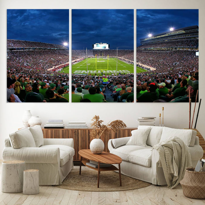 Michigan State Spartans Football Team Print - East Lansing Spartan Stadium Wall Art Canvas Print