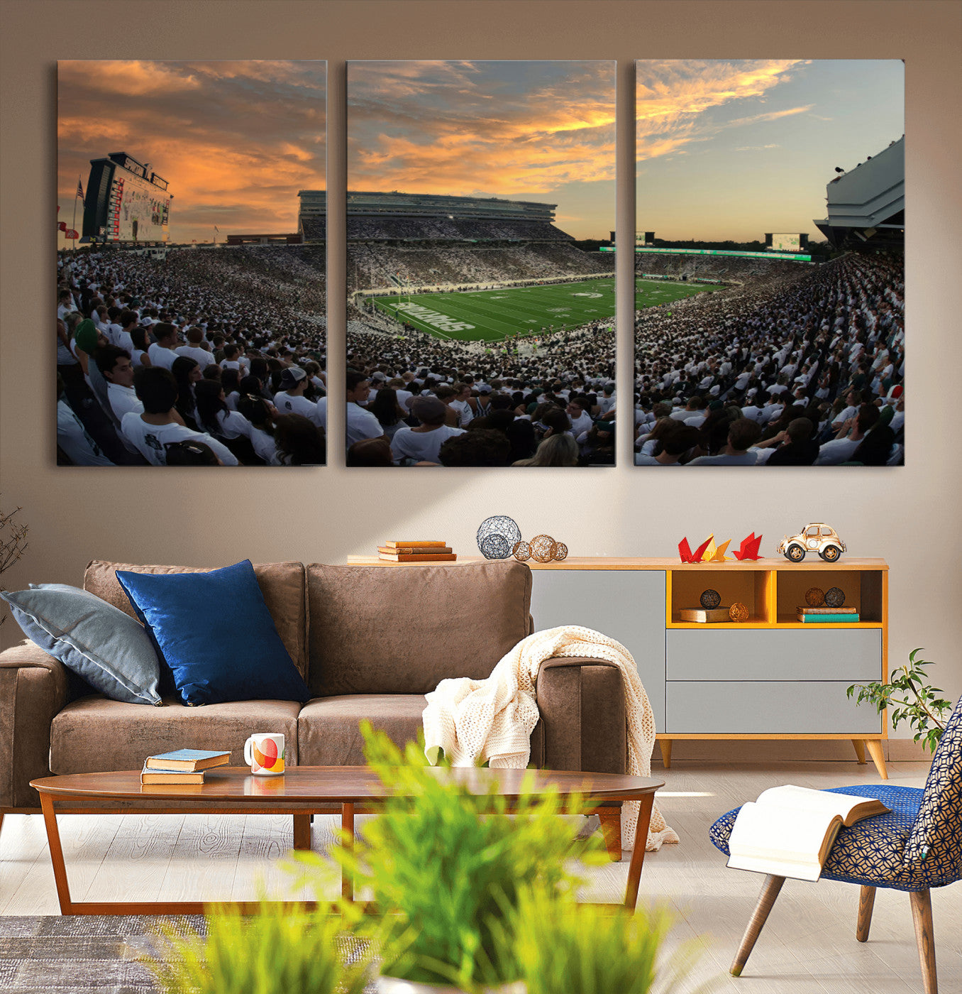 MGV-CV-60X30-3P - Michigan State Spartans Football Team Print - East Lansing Spartan Stadium Wall Art Canvas Print