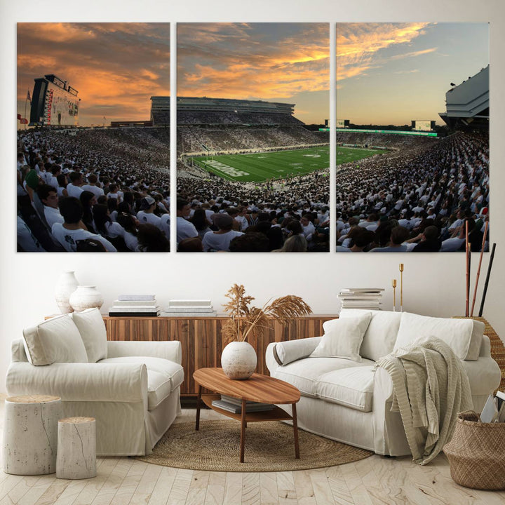 Michigan State Spartans Football Team Print - East Lansing Spartan Stadium Wall Art Canvas Print