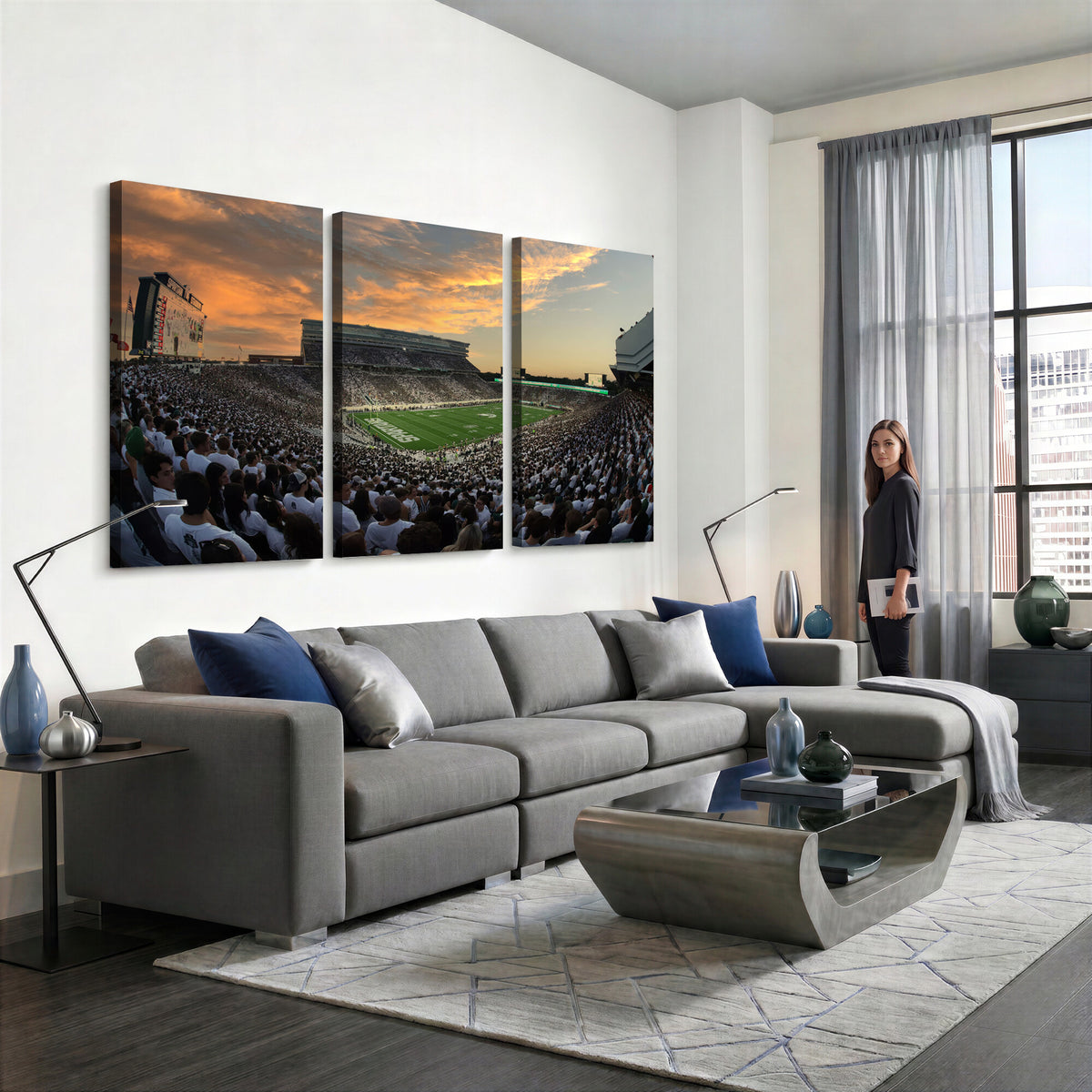 99155-PAN-FL-20X10 - Michigan State Spartans Football Team Print - East Lansing Spartan Stadium Wall Art Canvas Print