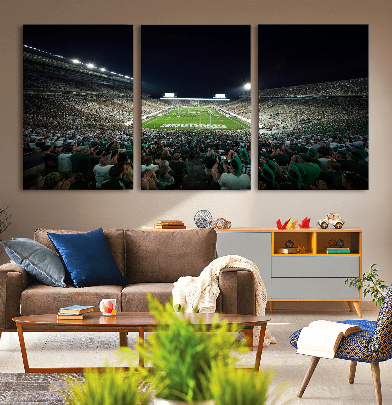 57523-MGV-CV-36X24-Framed Michigan State Spartans Football Team Print - East Lansing Spartan Stadium Wall Art Canvas