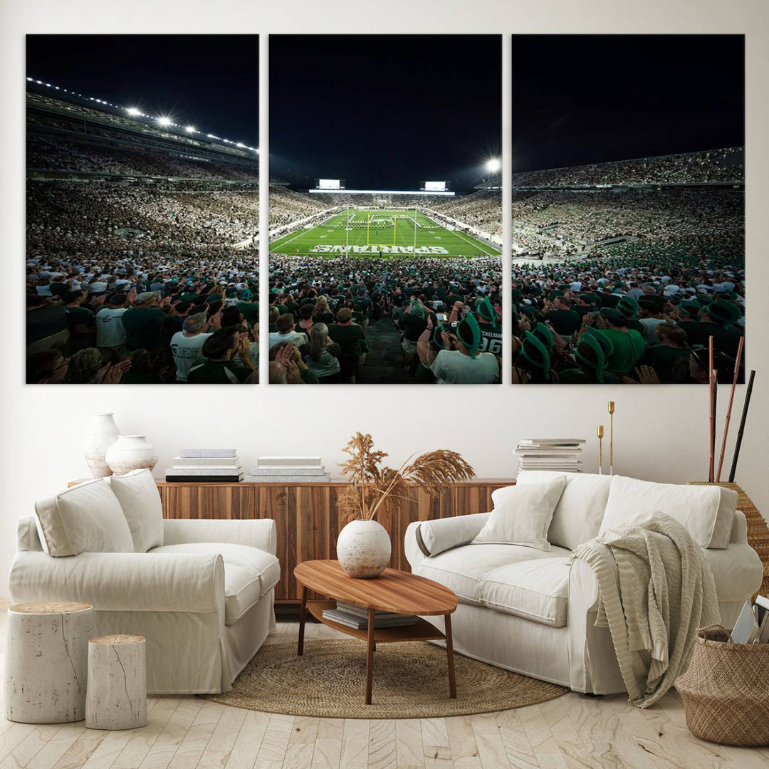 Michigan State Spartans Football Team Print - East Lansing Spartan Stadium Wall Art Canvas Print