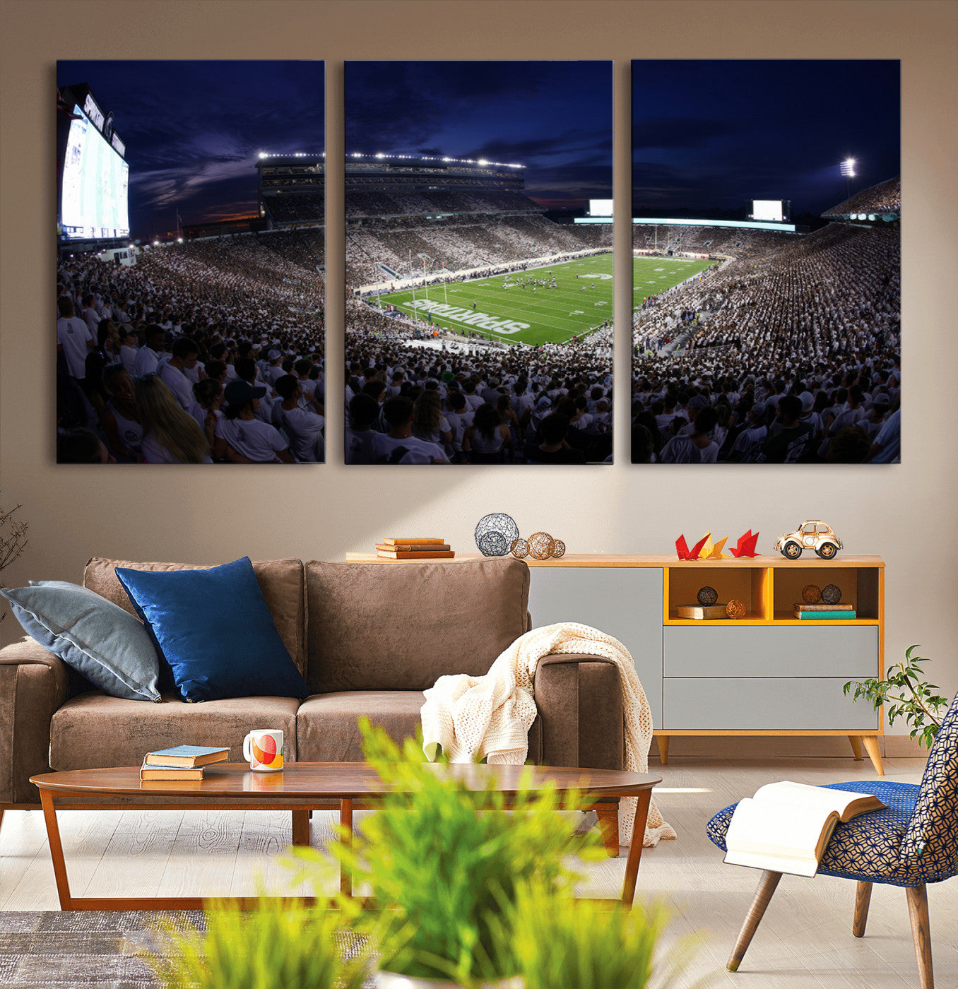MGV-CV-60X30-3P - Michigan State Spartans Canvas, Framed Football Team Print - East Lansing Spartan Stadium Wall Art