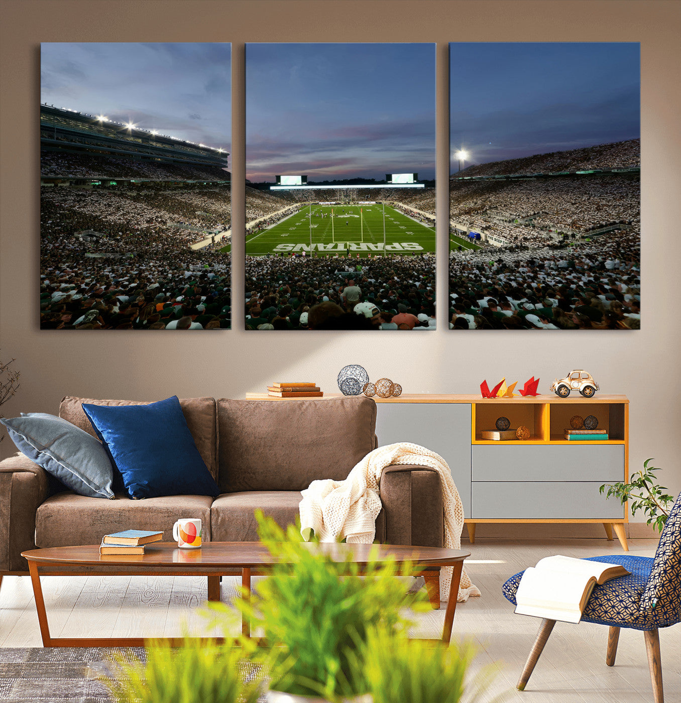 MGV-CV-60X30-3P - Michigan State Spartans Football Team Print - East Lansing Spartan Stadium Canvas Print