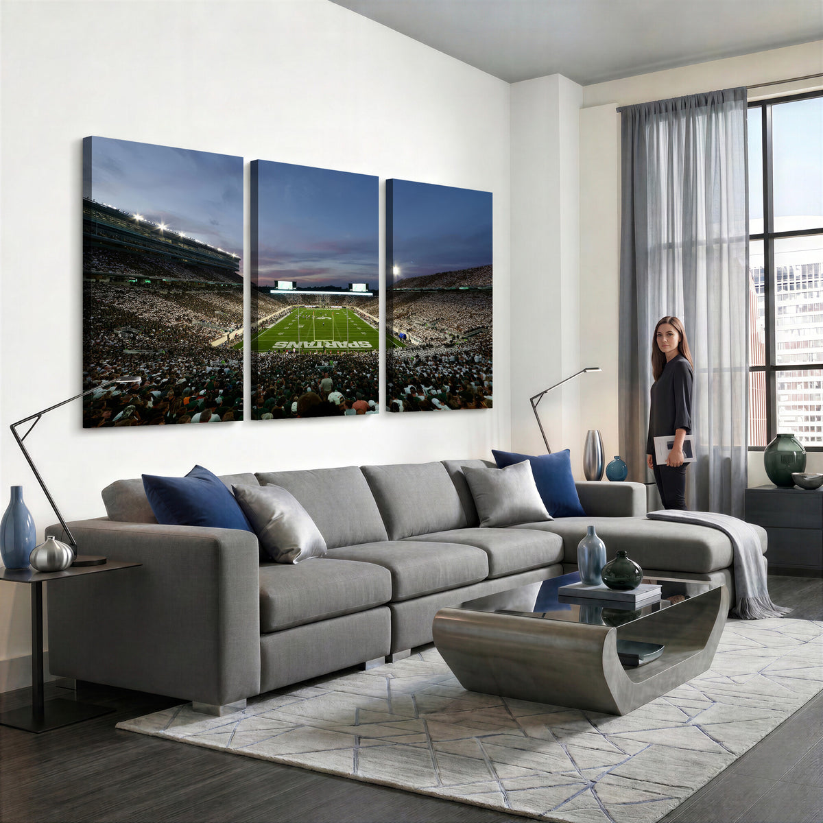 90831-PAN-FL-20X10 - Michigan State Spartans Football Team Print - East Lansing Spartan Stadium Canvas Print