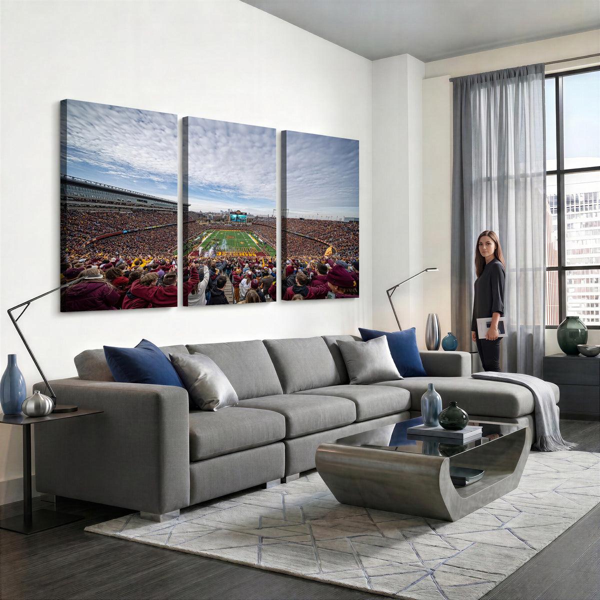 38459-PAN-FL-20X10 - University of Minnesota Golden Gophers Football Team Print - Minneapolis Huntington Bank Stadium Art