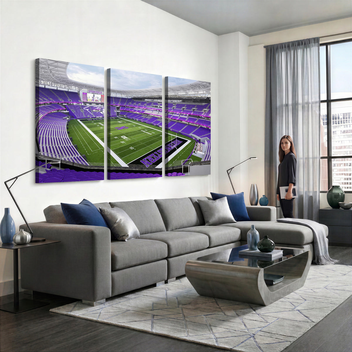 49190-MGV-CV-36X24 - Northwestern University Wildcats Football Team Print - Evanston Ryan Field Wall Art Canvas Print