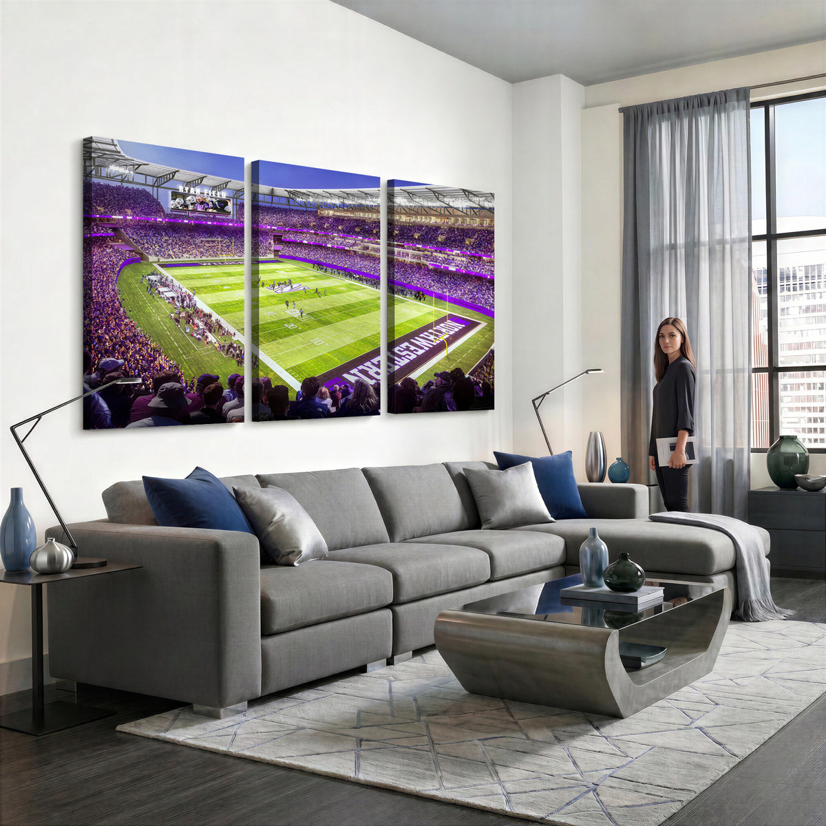 81245-MGV-CV-36X24 - Northwestern University Wildcats Football Team Print - Evanston Ryan Field Wall Art Canvas Print