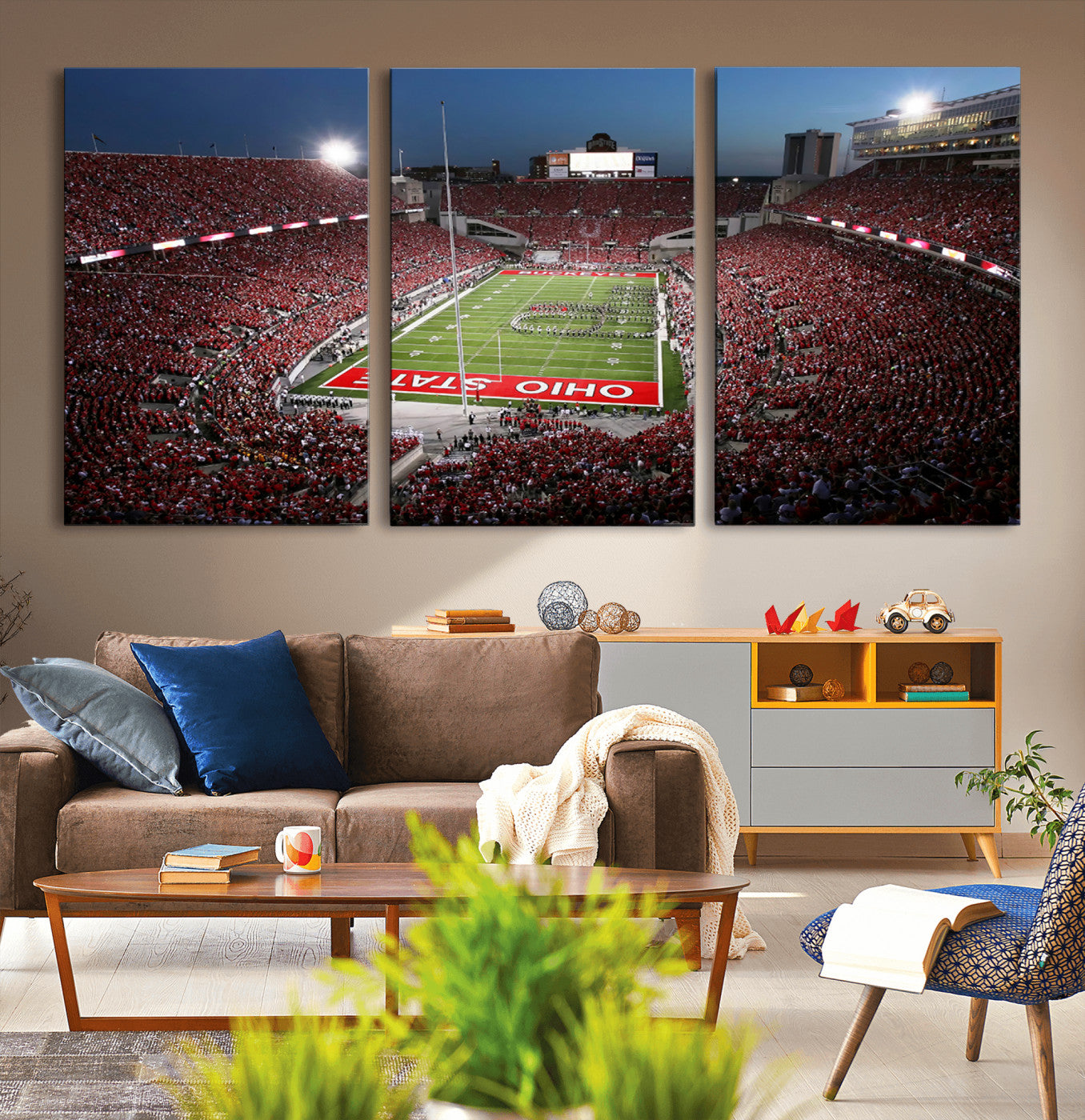 98743-MGV-CV-36X24-Ohio State University Buckeyes Football Team Print - Columbus Ohio Stadium Wall Art Canvas Print