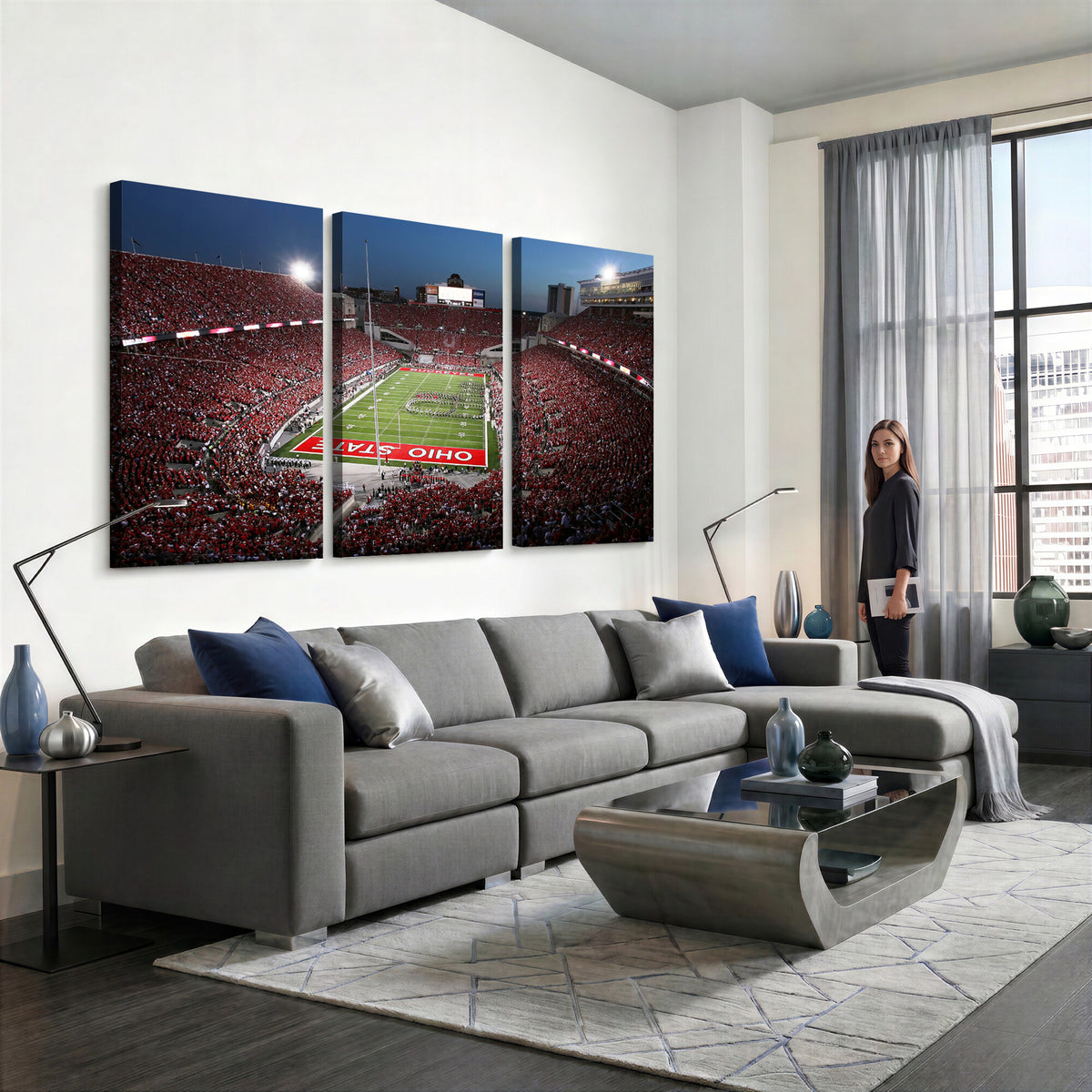 98743-PAN-FL-20X10 - Ohio State University Buckeyes Football Team Print - Columbus Ohio Stadium Wall Art Canvas Print