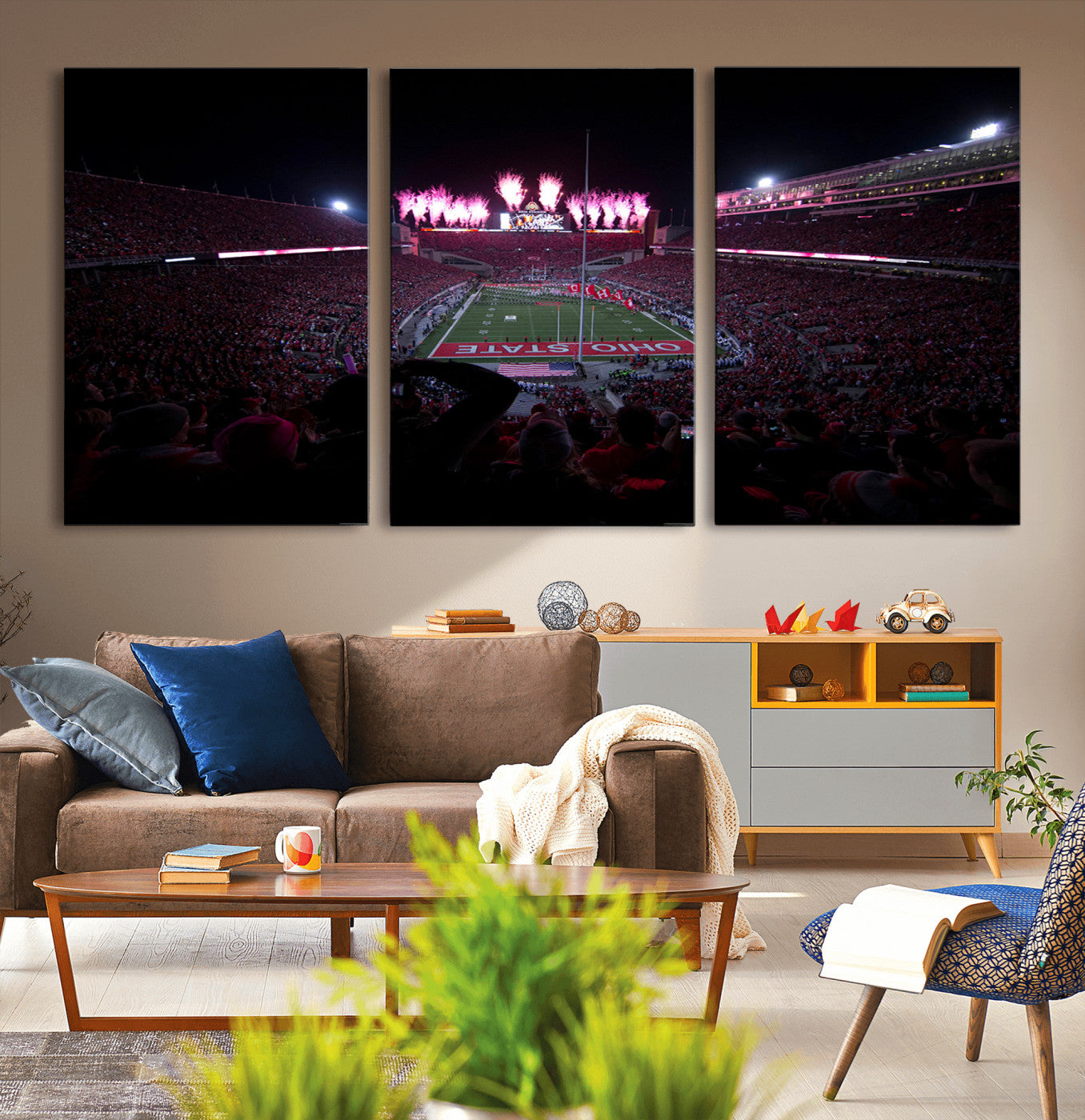 20483-MGV-CV-36X24-Ohio State University Buckeyes Football Team Print - Columbus Ohio Stadium Wall Art Canvas Print