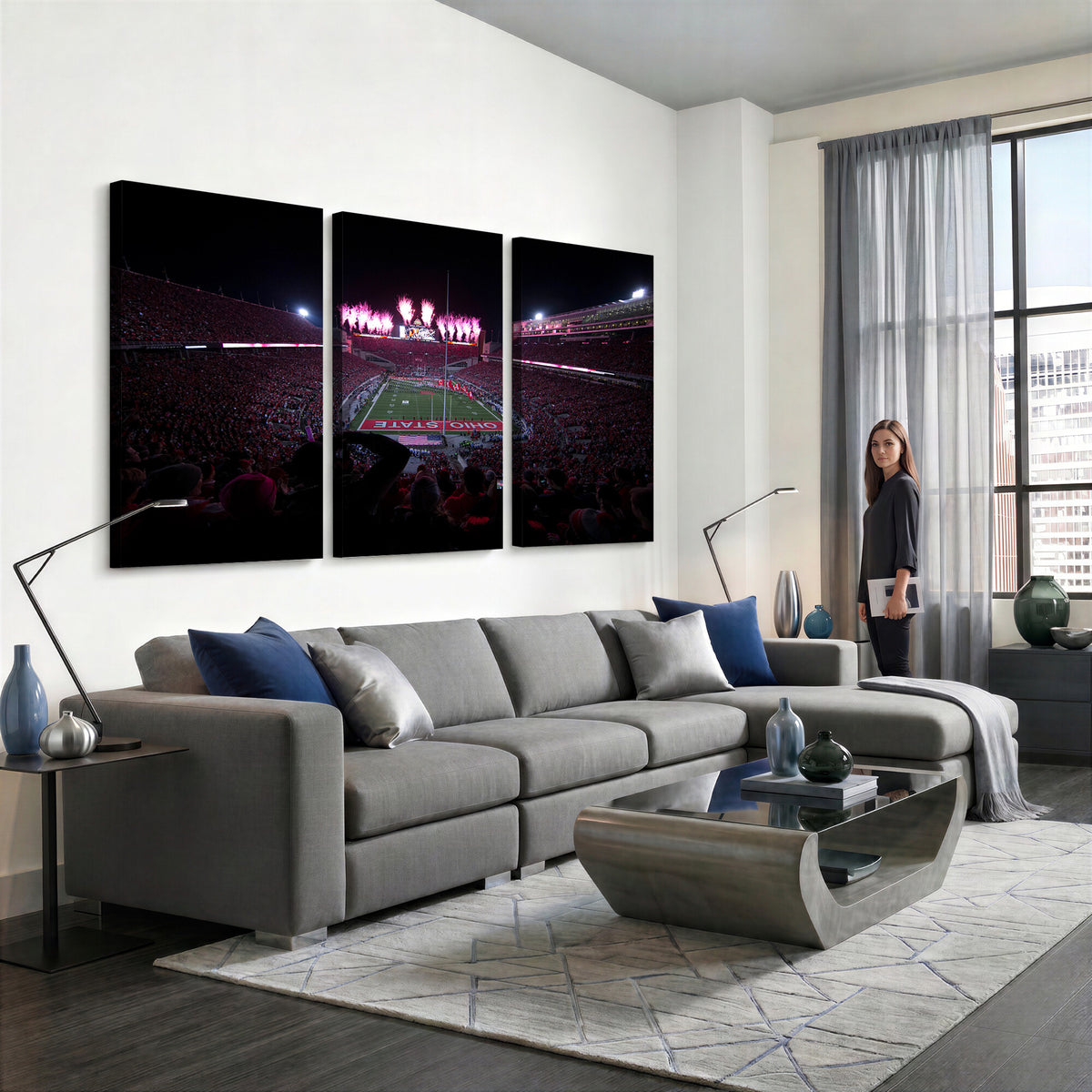20483-PAN-FL-20X10 - Ohio State University Buckeyes Football Team Print - Columbus Ohio Stadium Wall Art Canvas Print